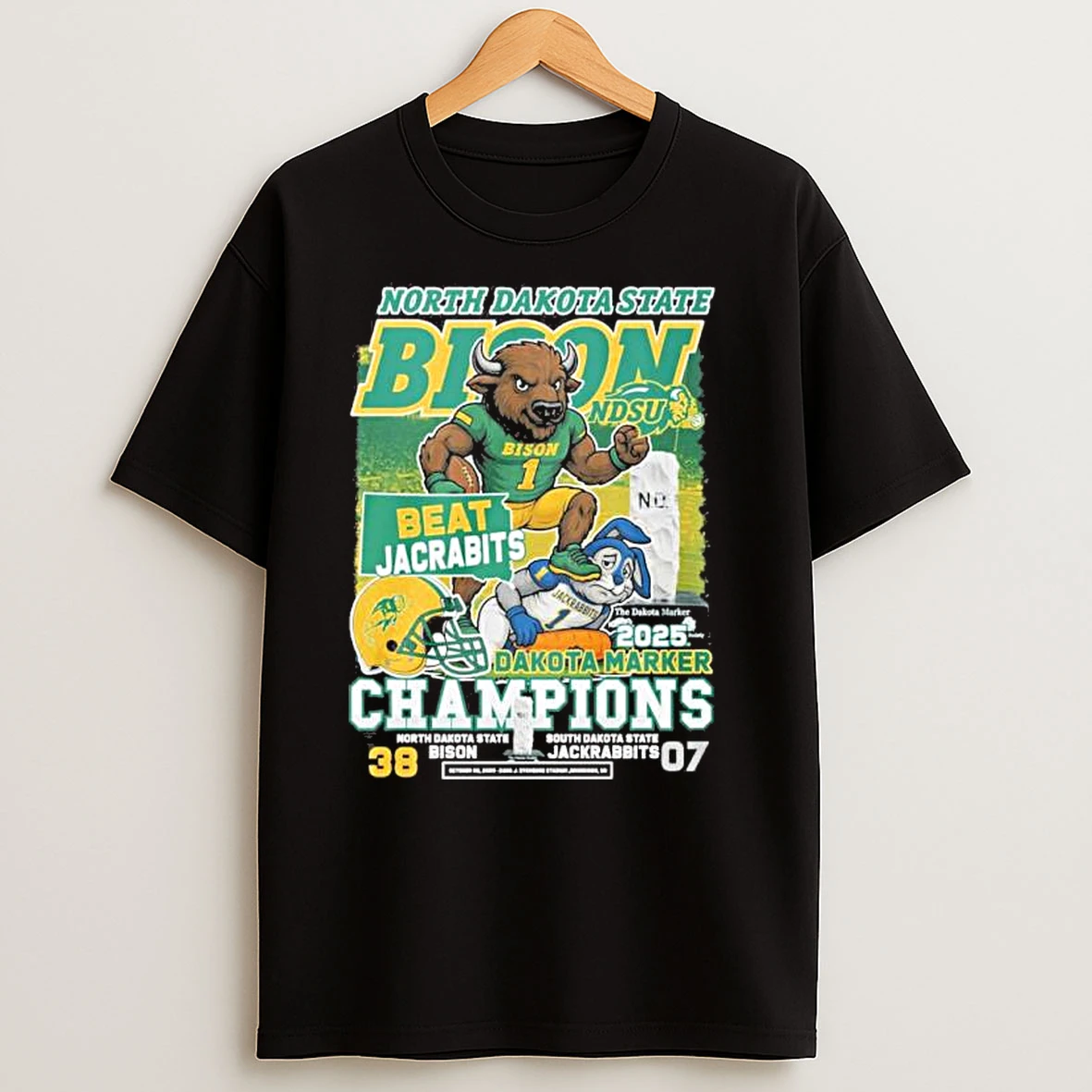 Ndsu Bison Mascot Beat Jackrabbits 2025 Dakota Marker Champions T Shirts