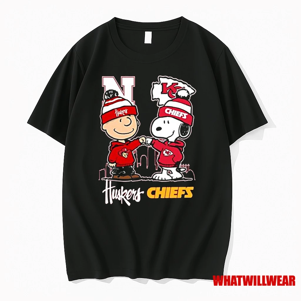 Nebraska Cornhuskers Kansas City Chiefs Snoopy 75th Anniversary Of Peanuts 2025 Shirts