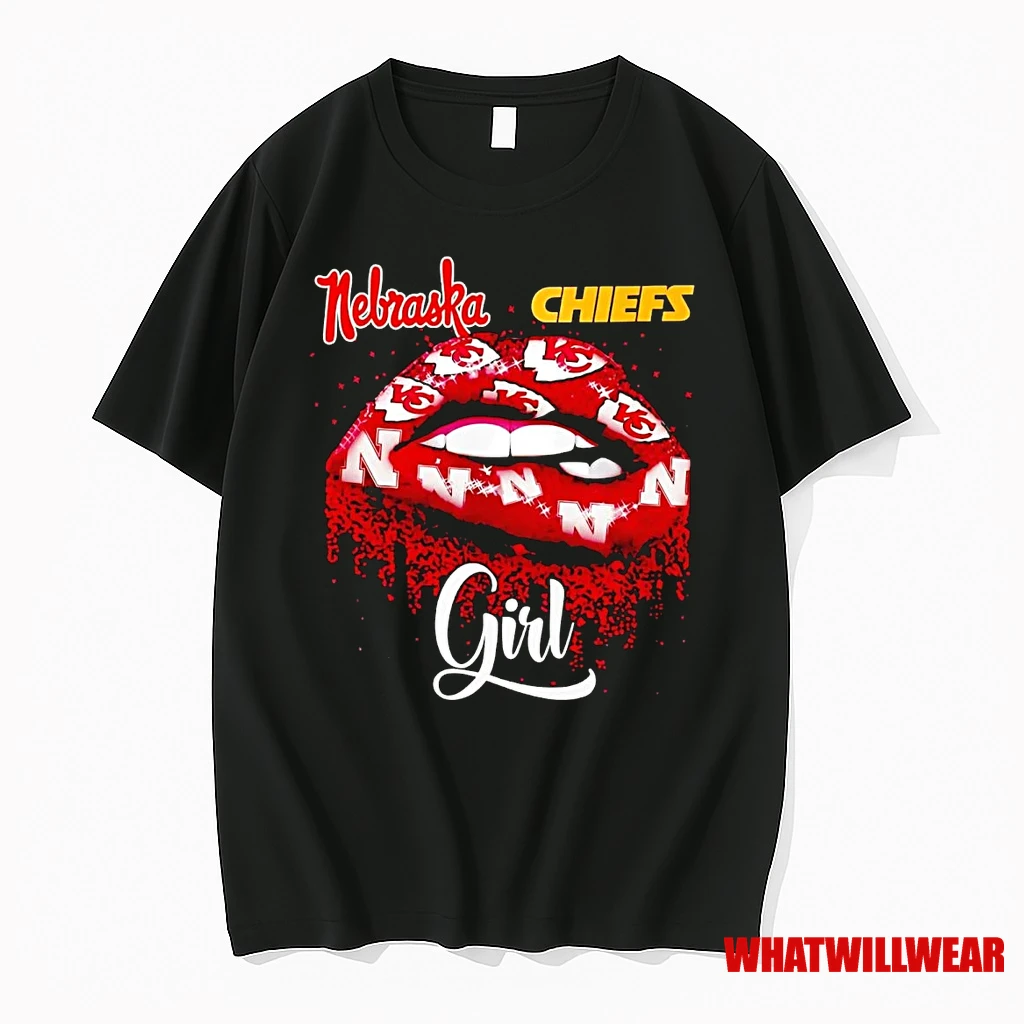 Nebraska Cornhuskers And Kansas City Chiefs Girl Lips Falling Heart Shirts