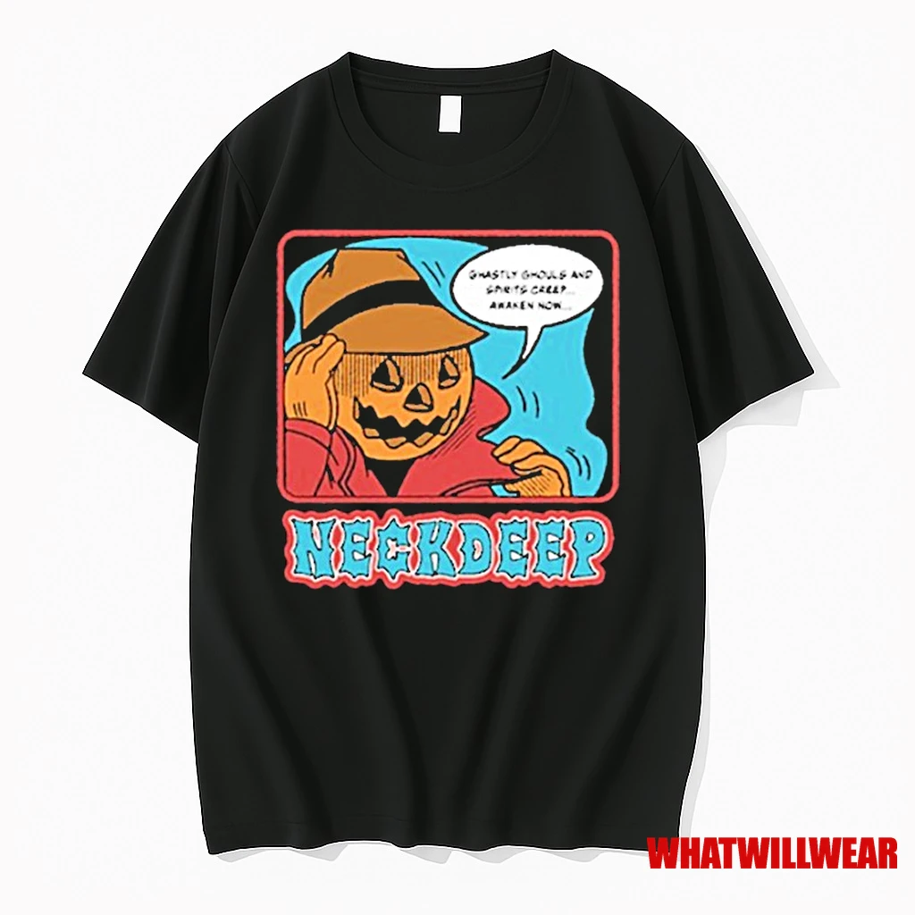 Neck Deep Ghastly Ghouls And Spirits Creep Awaken Now Pumpkin Guy Halloween Shirts