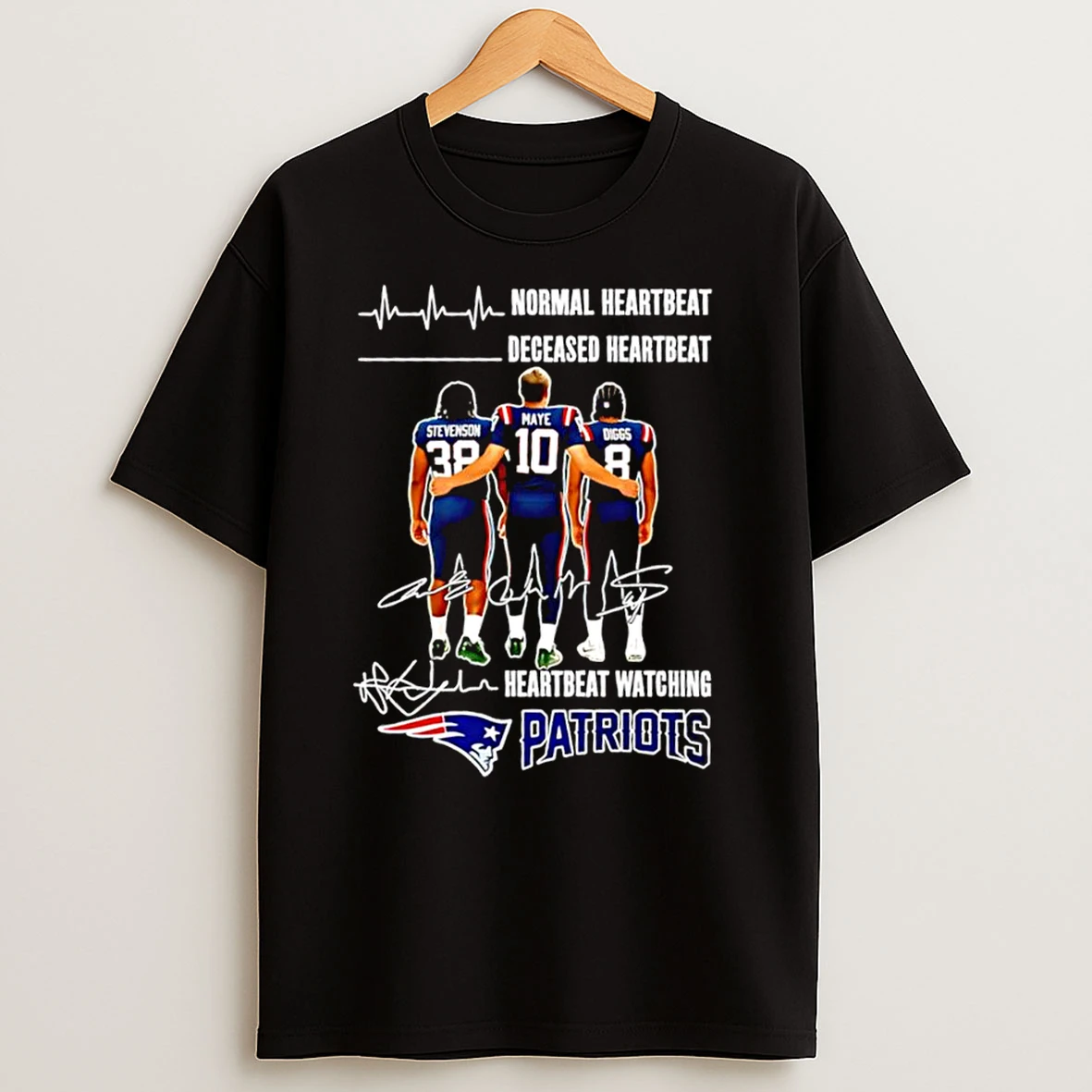 New England Patriots Players Normal Heartbeat Deceased Heartbeat Heartbeat Watching Patriots Signatures T Shirts
