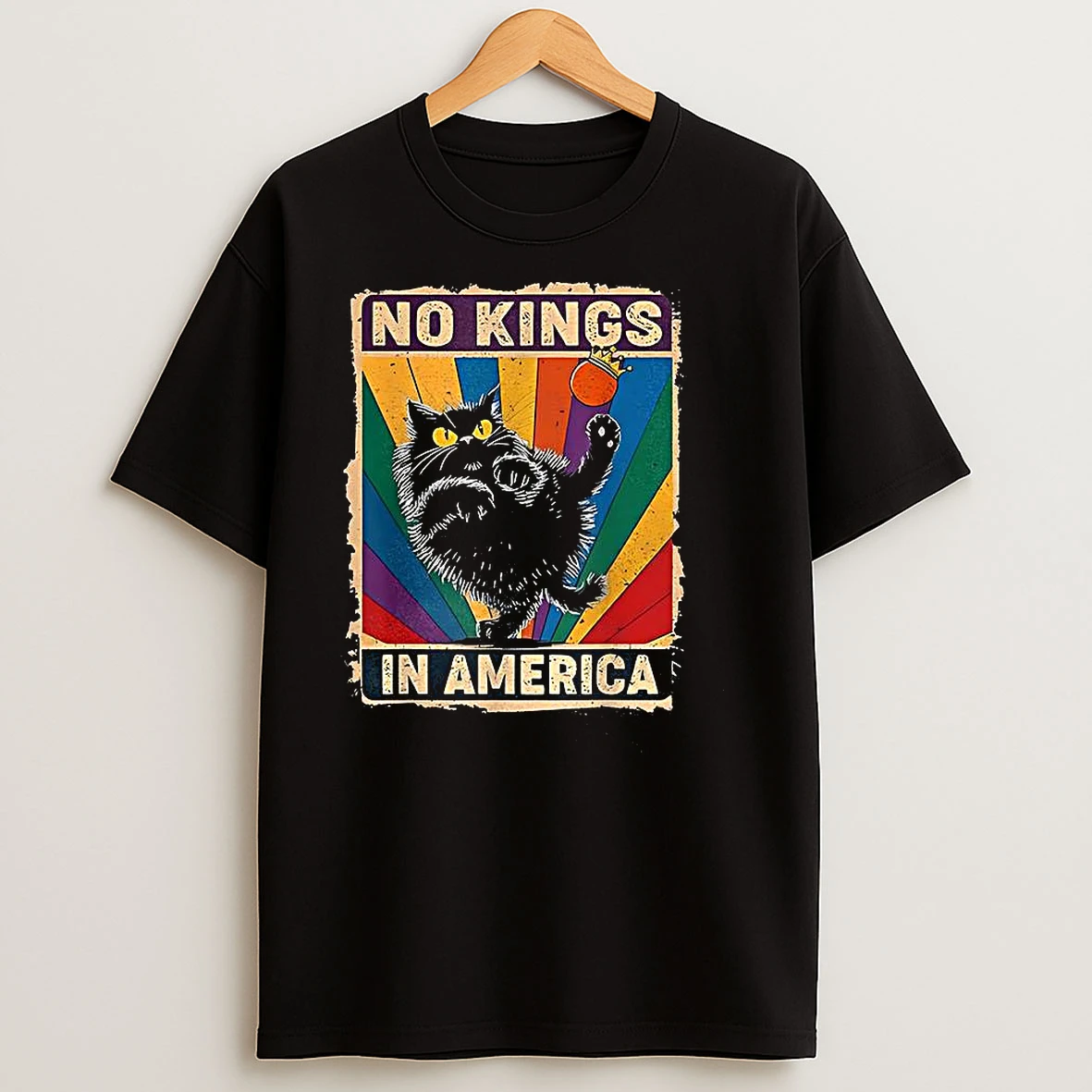No Kings In America Black Cat Political Anti Trump Sarcastic Vintage T Shirts