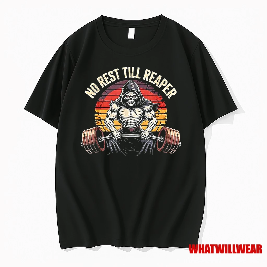 No Rest Till Reaper Skeleton Gym Fitness Retro Shirts