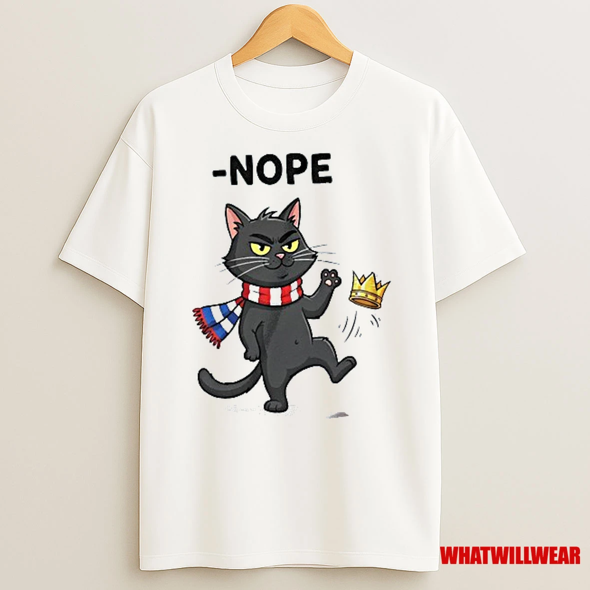Nope Black Cat Kicking King Crown No Kings Shirts
