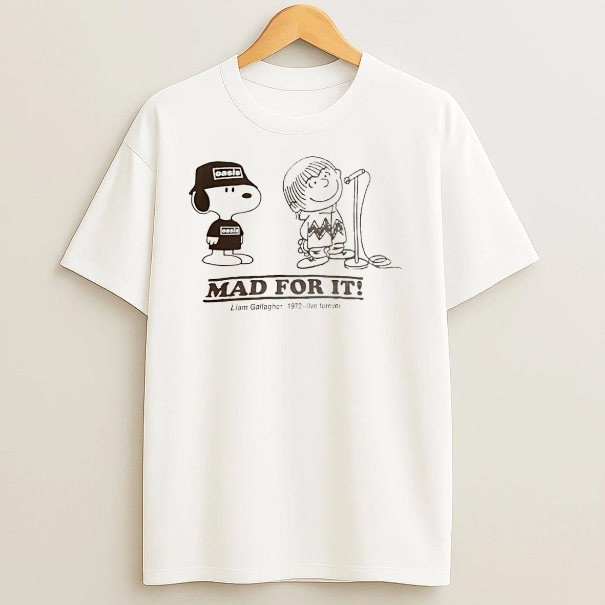 Oasis Snoopy And Charlie Brown Mad For It Liam Gallagher 1978 Live Forever T Shirts