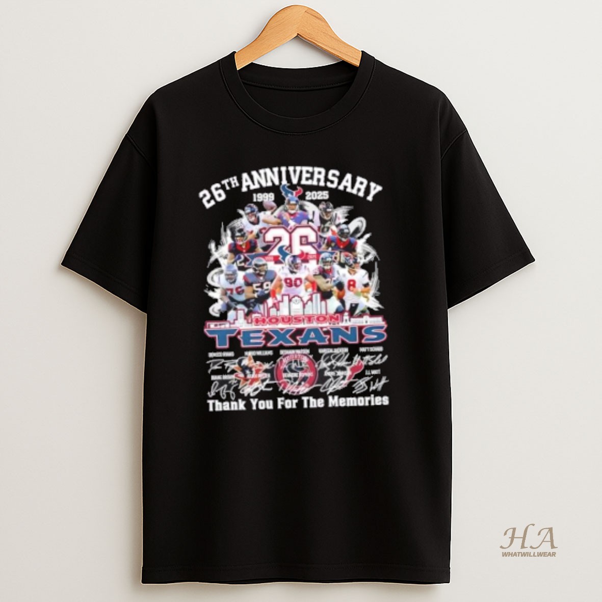 Official 26th Anniversary 1999 2025 Houston Texans Legends Thank You For The Memories Signatures T Shirt