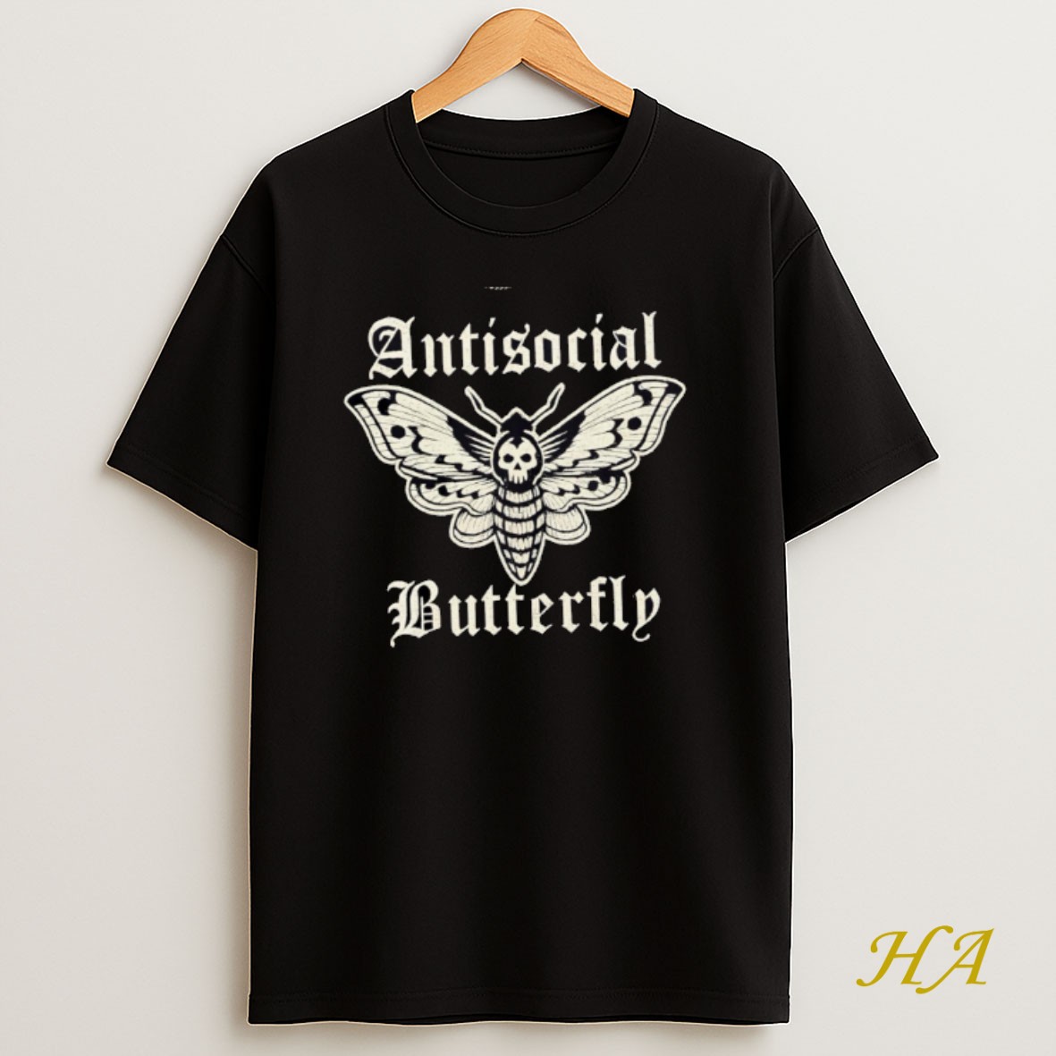 Official Anti Social Butterfly Gothic Skull Butterfly T Shirt