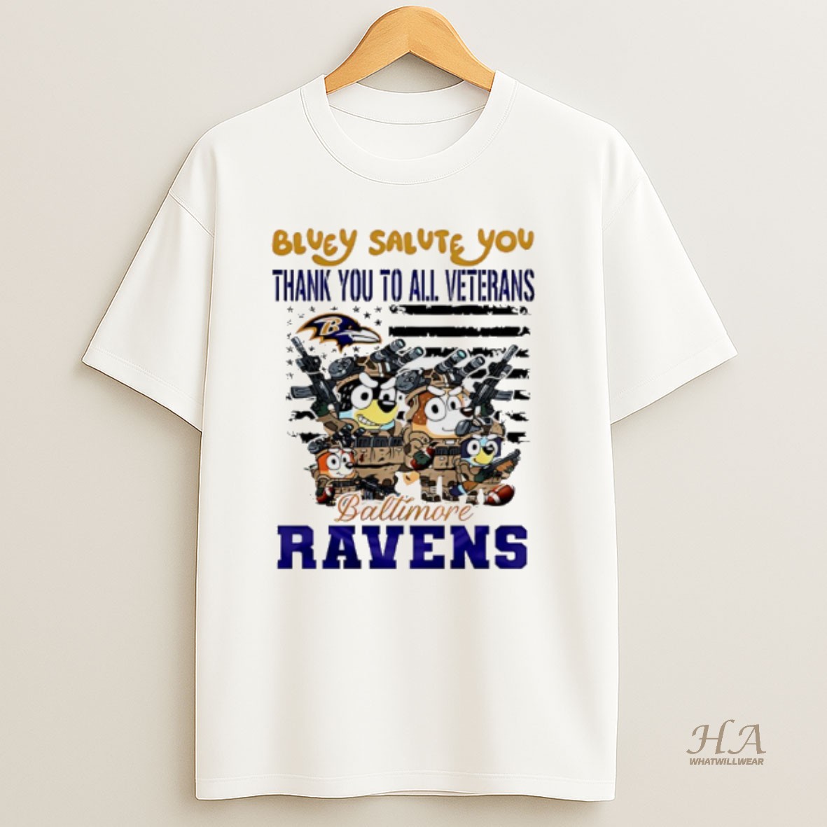 Official Baltimore Ravens Bluey Salute You Thank You To All Veterans Shirt