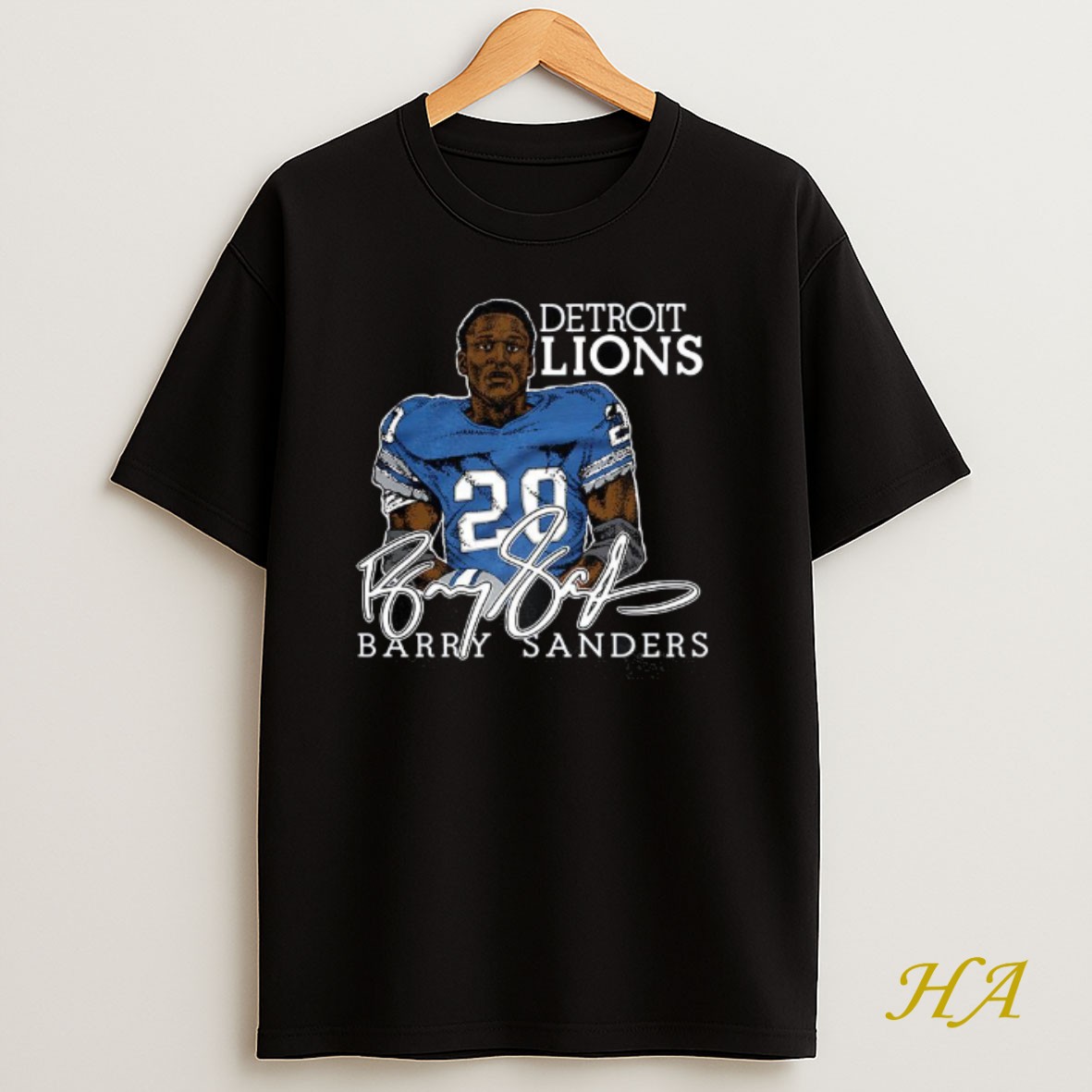 Official Barry Sanders Detroit Lions Football Retired Player Classic Caricature Signature T Shirt