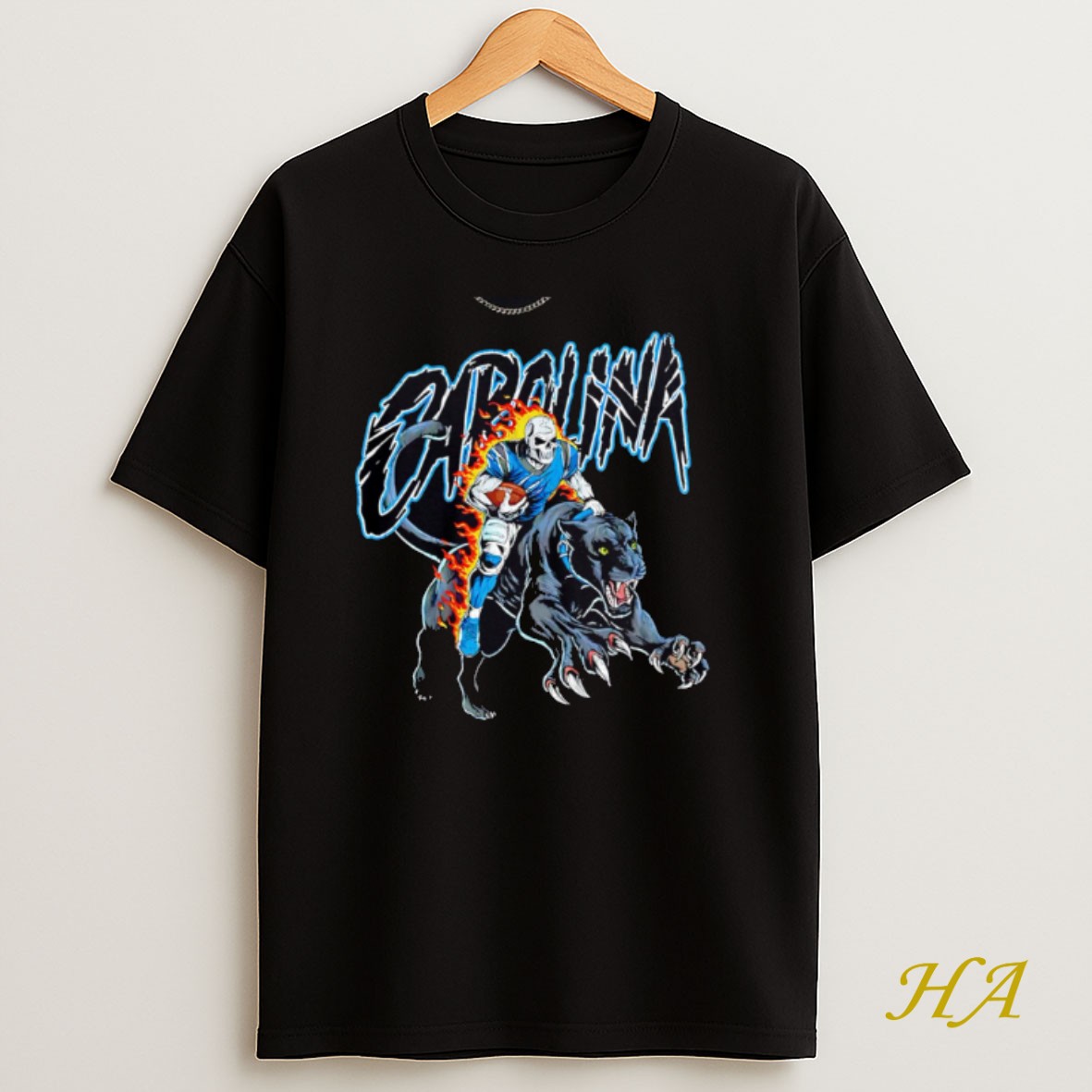 Official Carolina Panthers Skeleton Riding Black Panther T Shirt