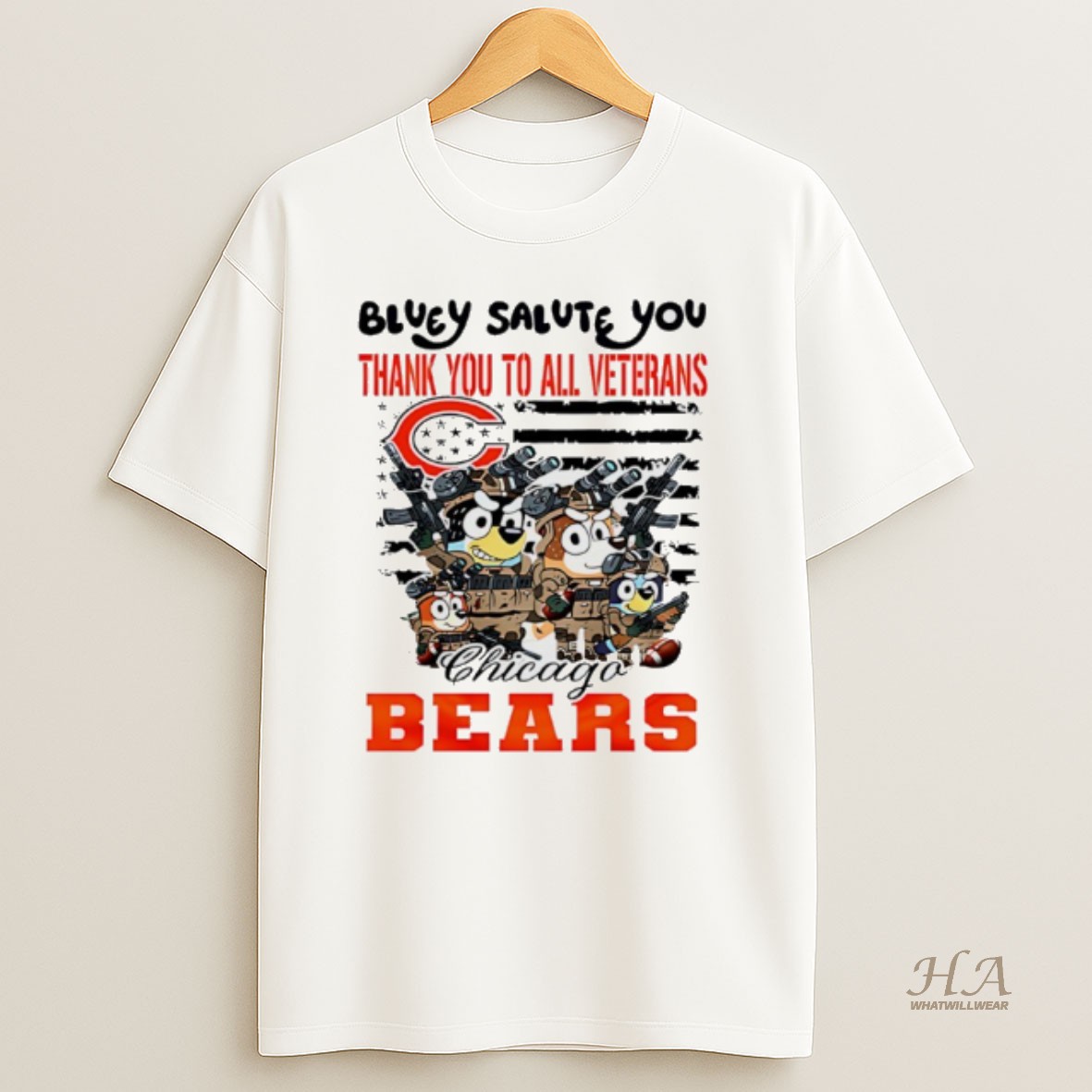 Official Chicago Bears Bluey Salute You Thank You To All Veterans Shirt
