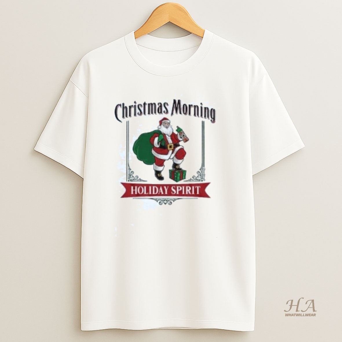Official Christmas Morning Holiday Spirit Label Santa Claus Shirt
