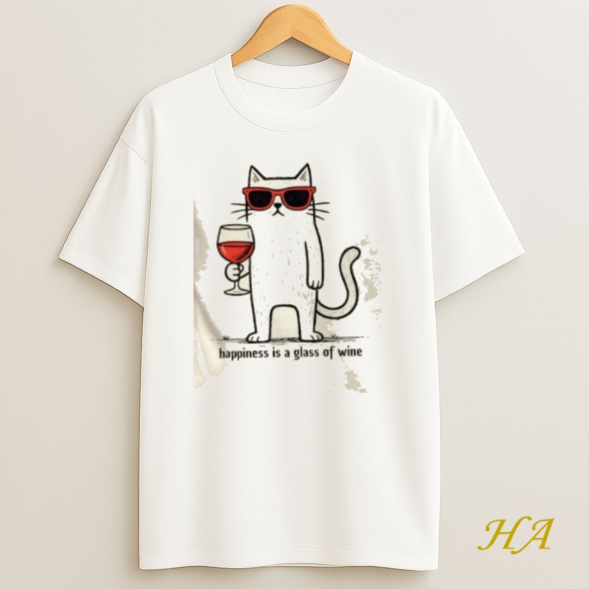 Official Cool Cat Happiness Is A Glass Of Wine T Shirt