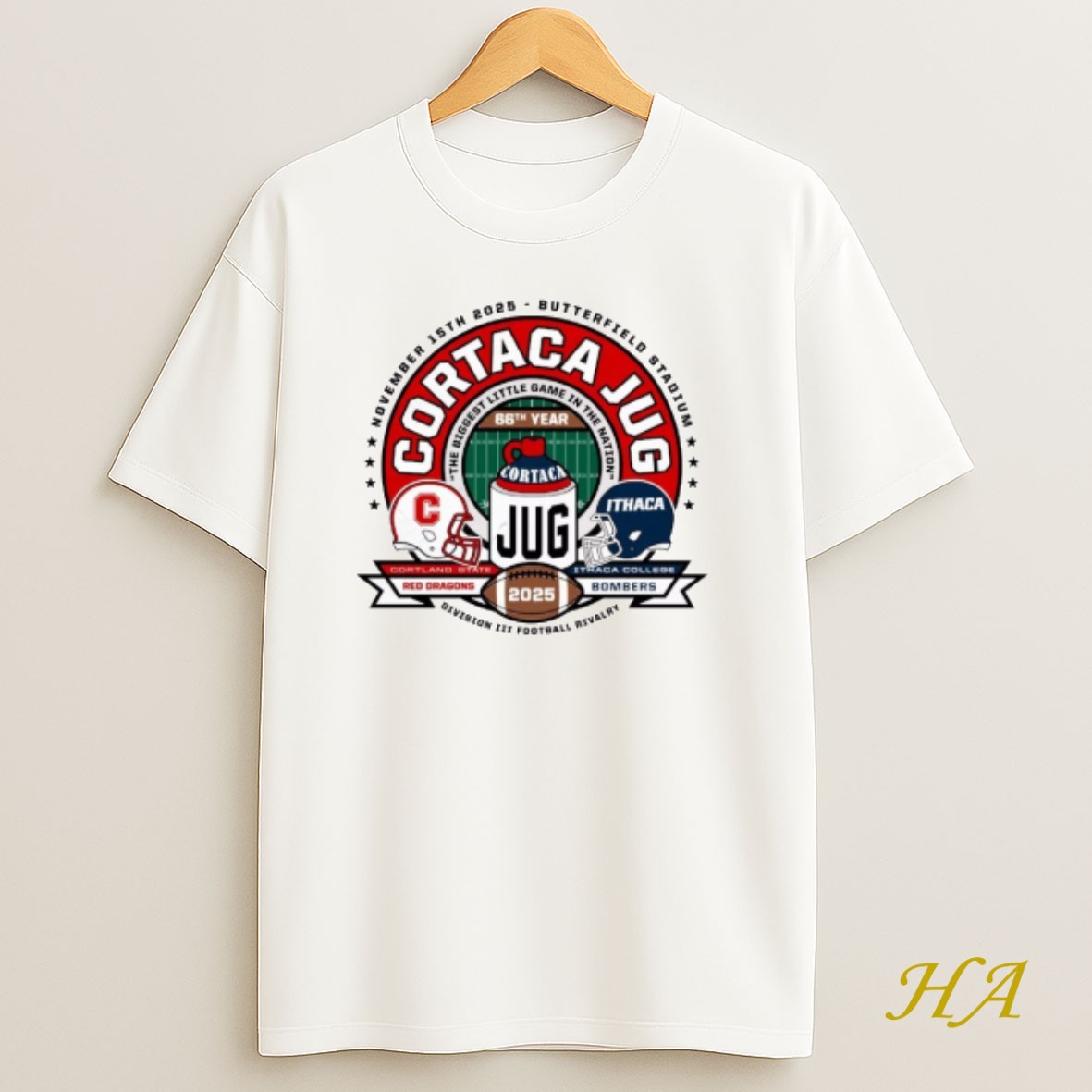 Official Cortland State Red Dragons Vs Ithaca College Bombers Cortaca Jug 2025 Division Iii Football Rivalry T Shirt