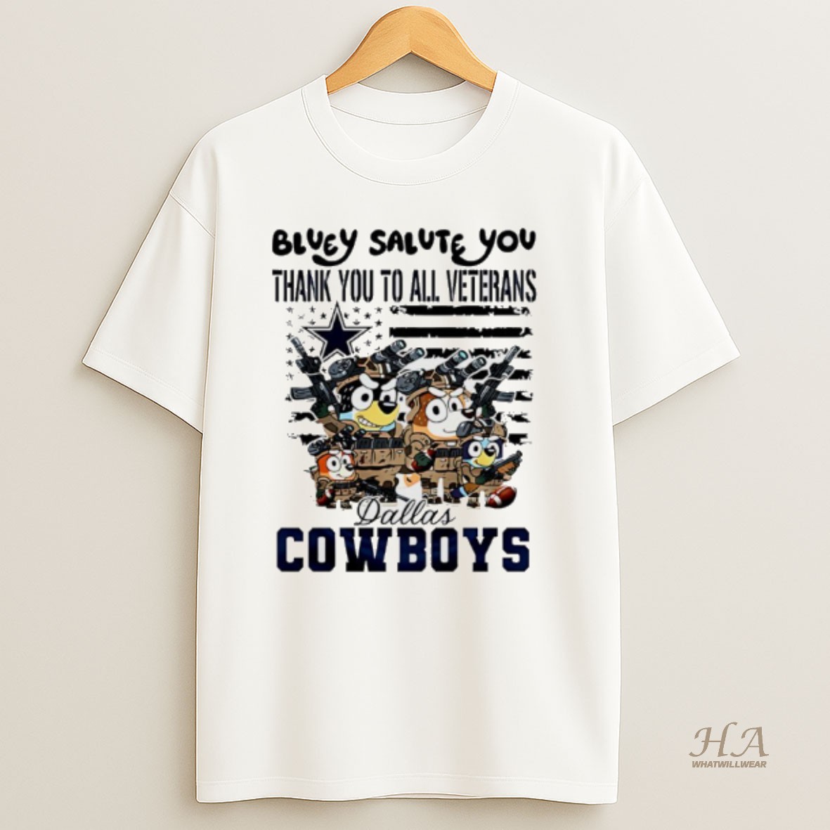 Official Dallas Cowboys Bluey Salute You Thank You To All Veterans Shirt