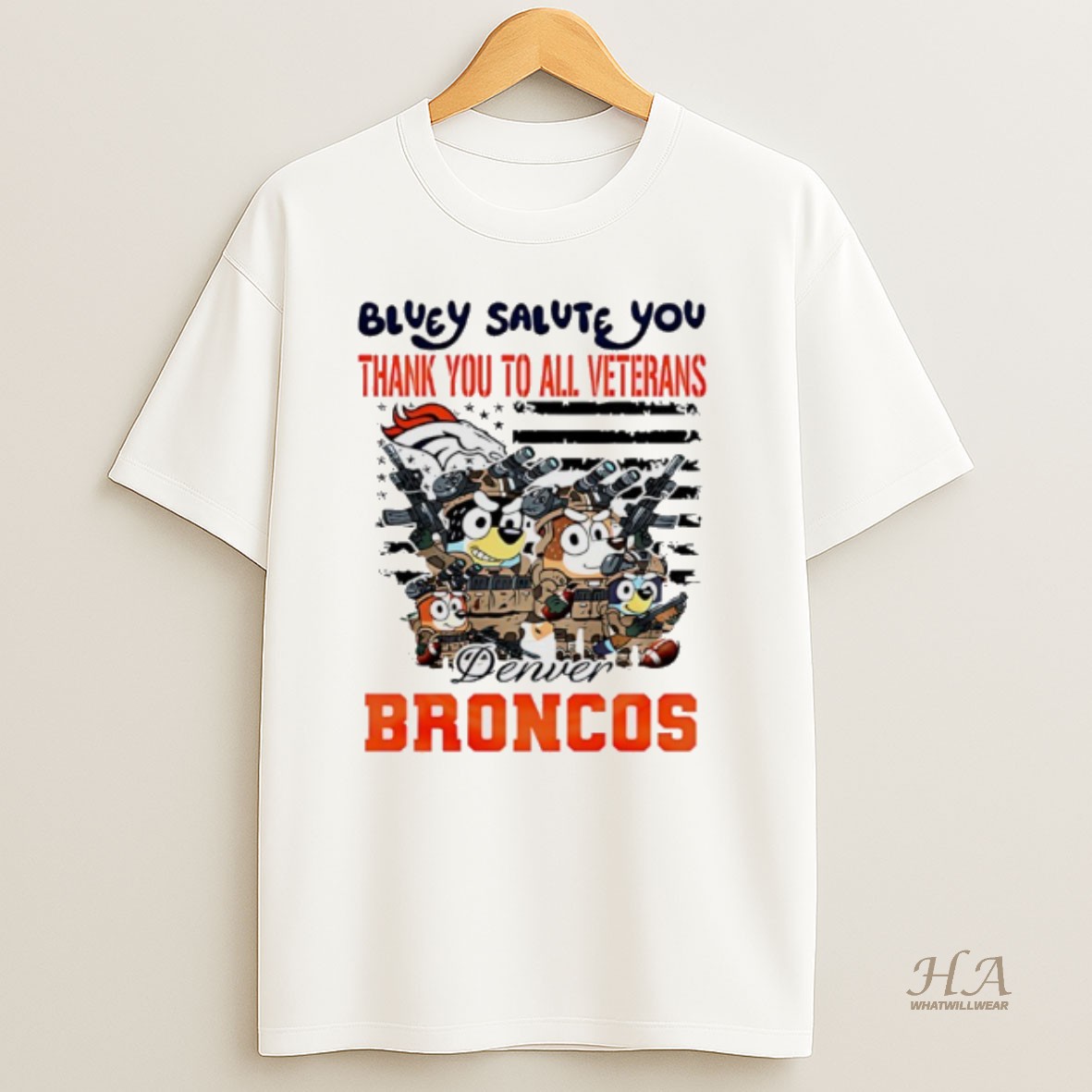 Official Denver Broncos Bluey Salute You Thank You To All Veterans Shirt