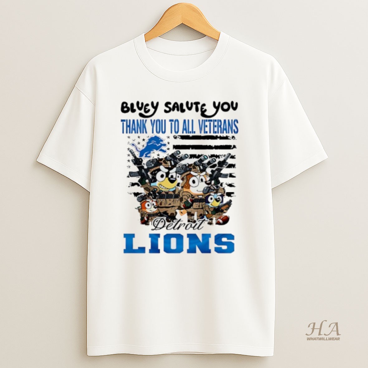 Official Detroit Lions Bluey Salute You Thank You To All Veterans Shirt