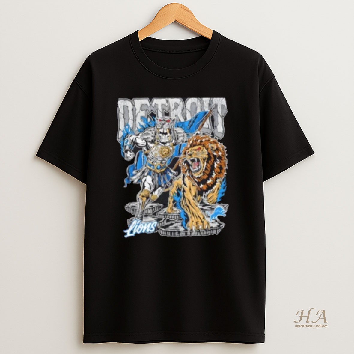 Official Detroit Lions Gladiator Football Fire Graphic T Shirt