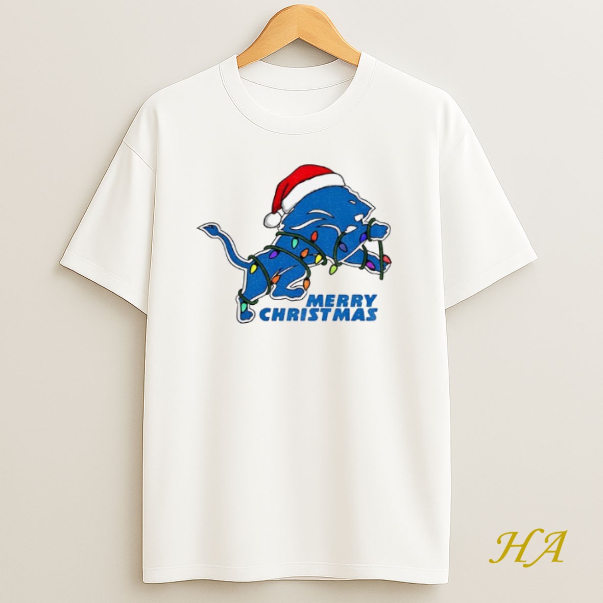 Official Detroit Lions Football Logo Santa Hat Christmas Light 2025 Shirt
