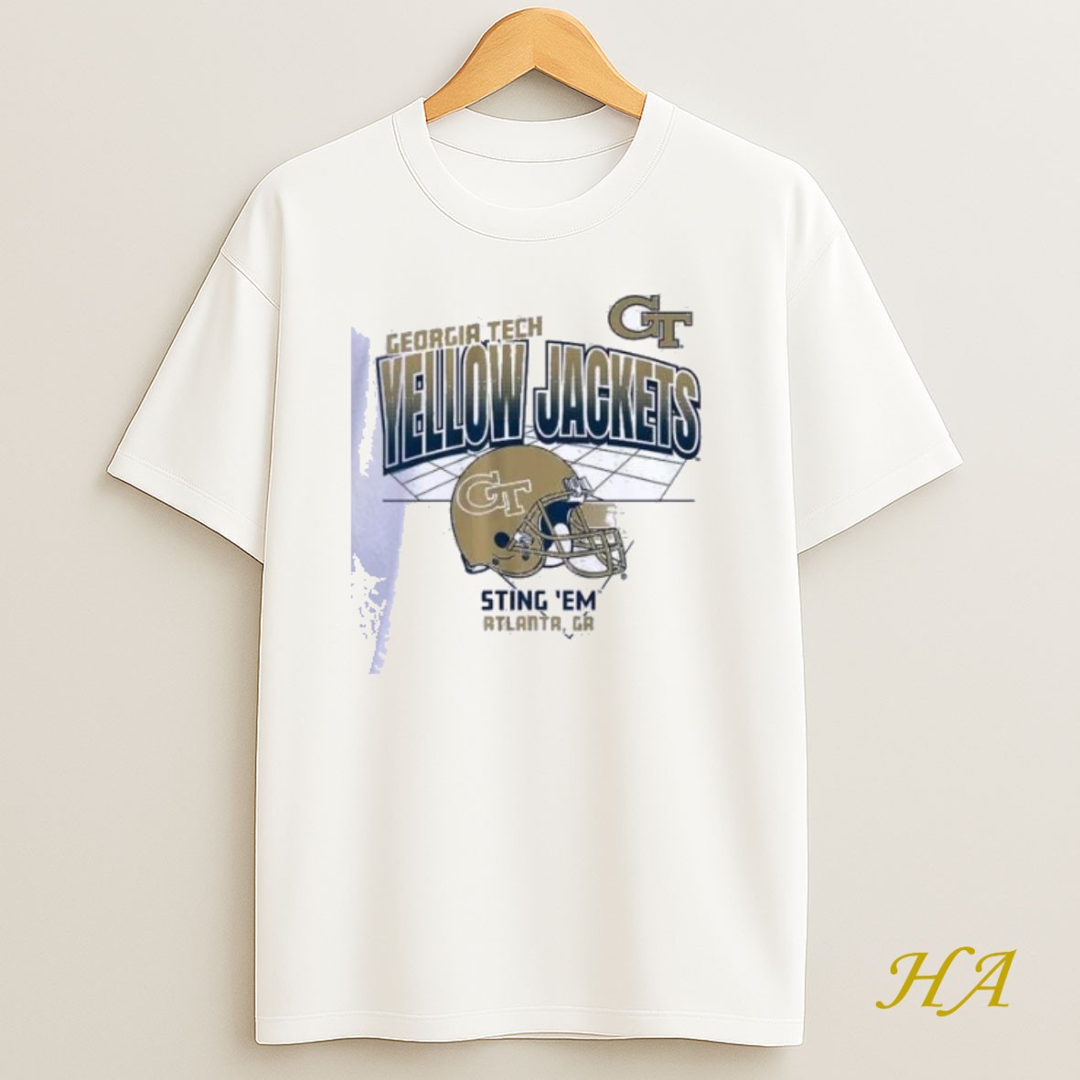 Official Georgia Tech Yellow Jackets Sting Em Atlanta Ga Football Helmet Grid Shirts Shirt