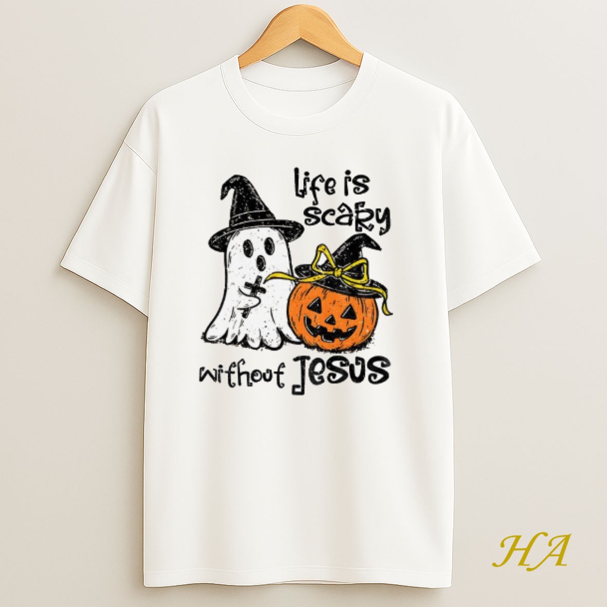 Official Ghost Pumpkin Witches Life Is Scary Without Jesus Halloween T Shirt