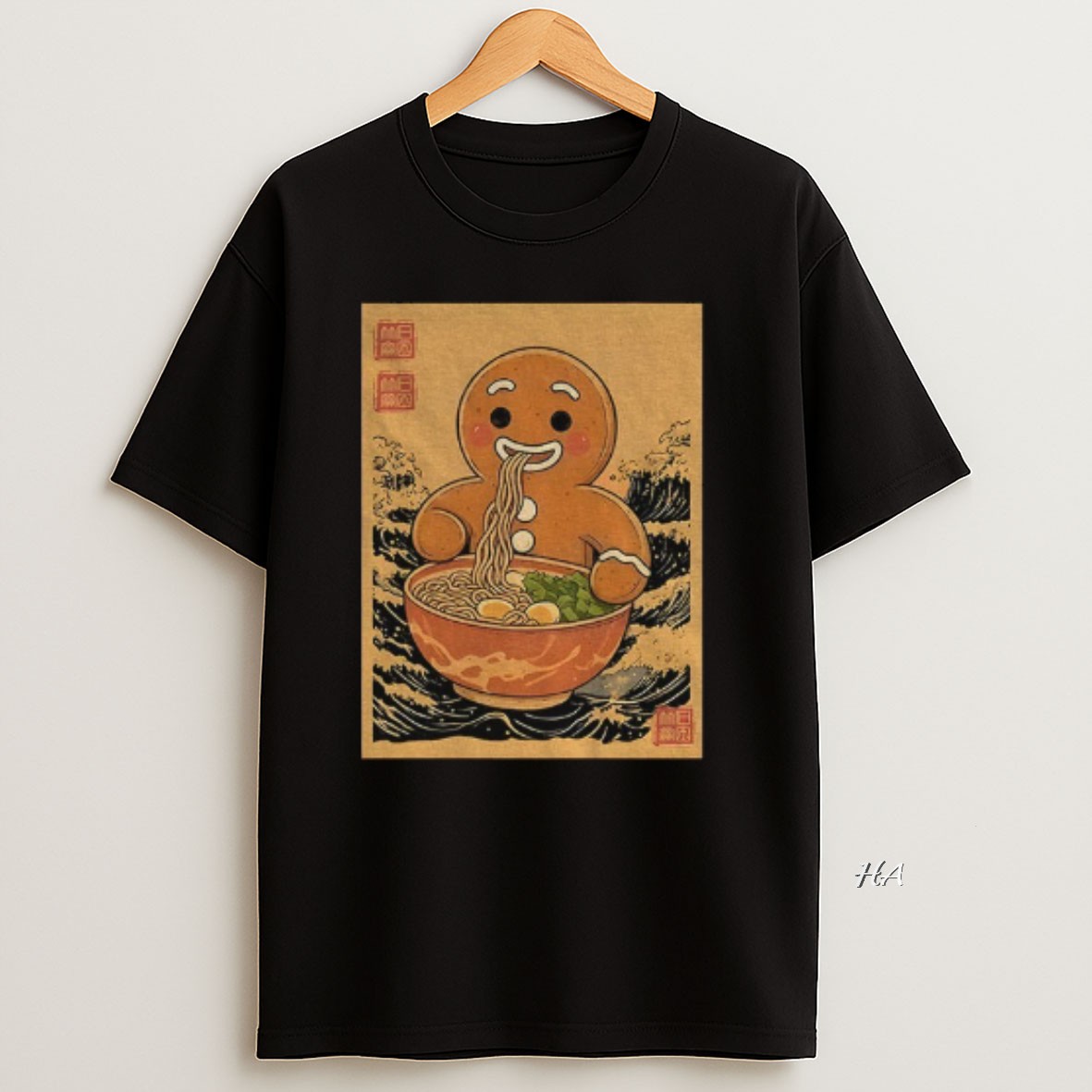 Official Gingerbread Man Eating Ramen Japan Christmas T Shirt