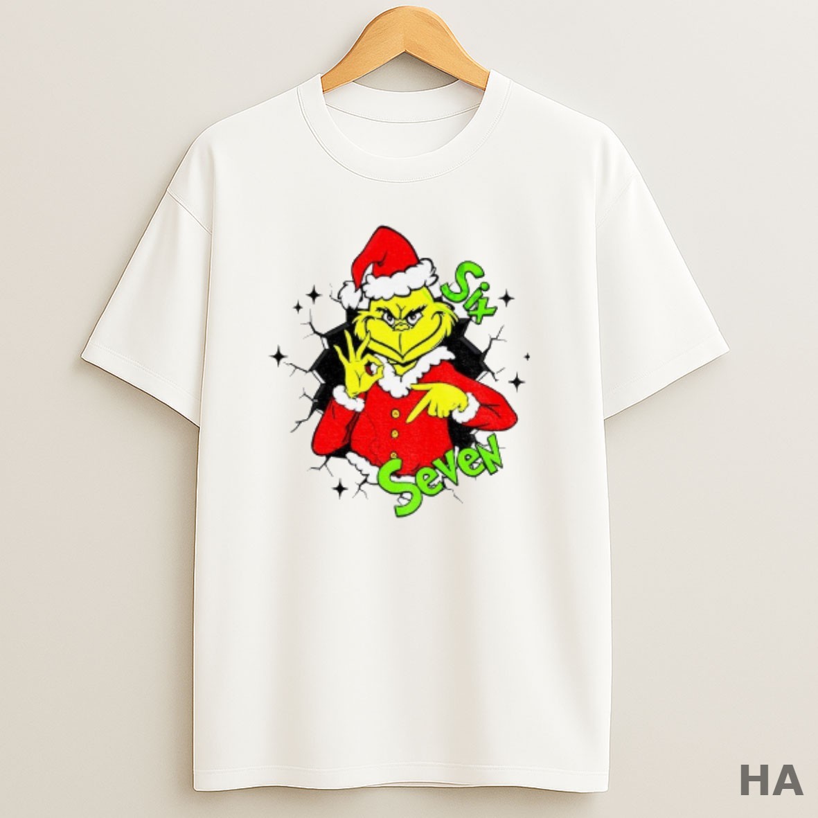 Official Grinch 6 7 Six Seven Meme Christmas Green Mean Guy T Shirt