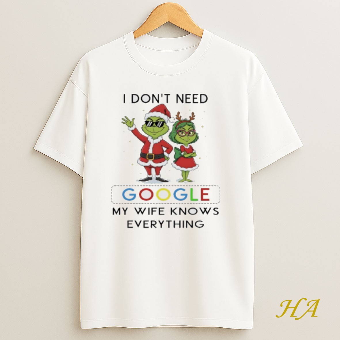 Official Grinch Santa Christmas I Dont Need Google My Wife Knows Everything T Shirt