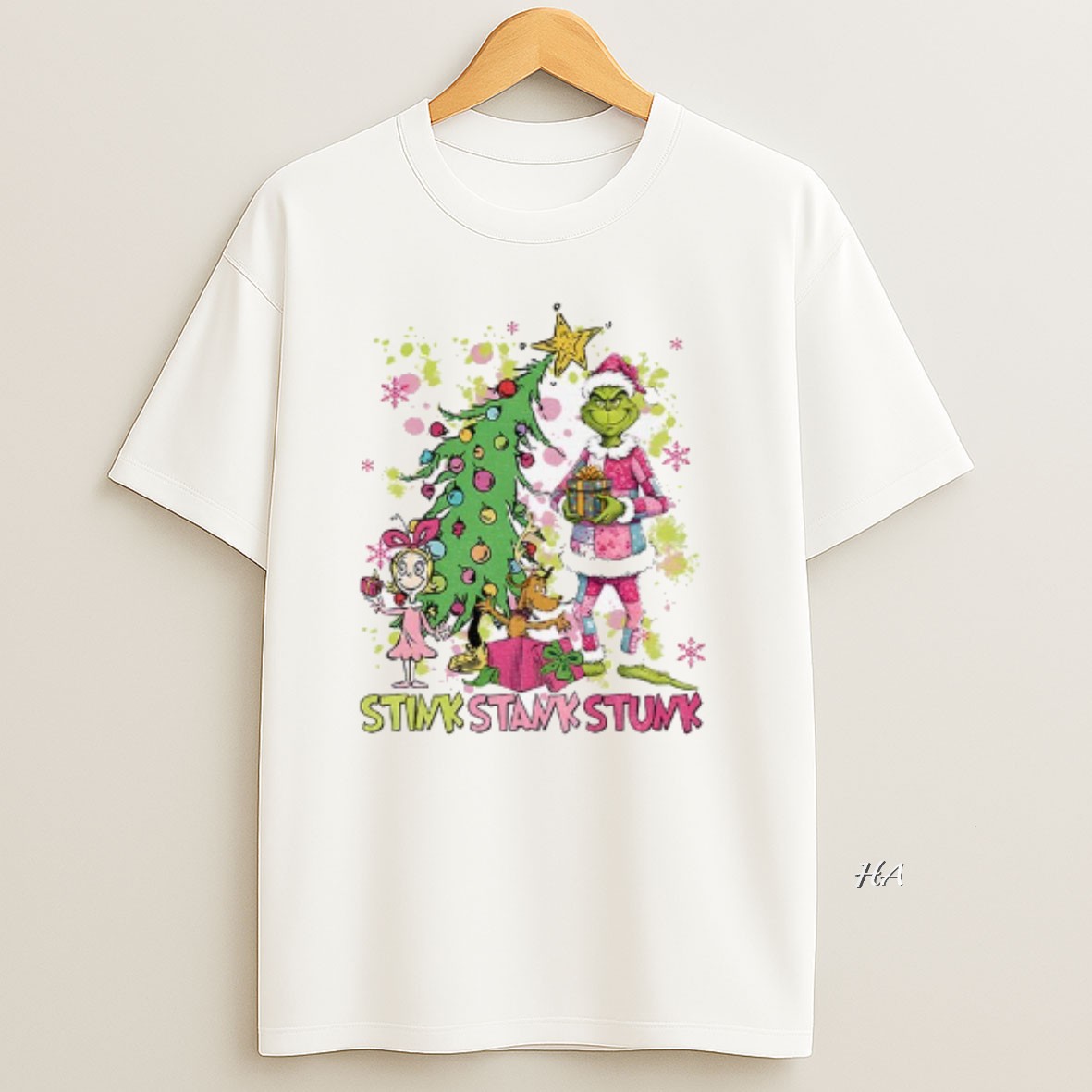 Official Grinch Santa Hat Stink Stank Stunk Merry Christmas T Shirt