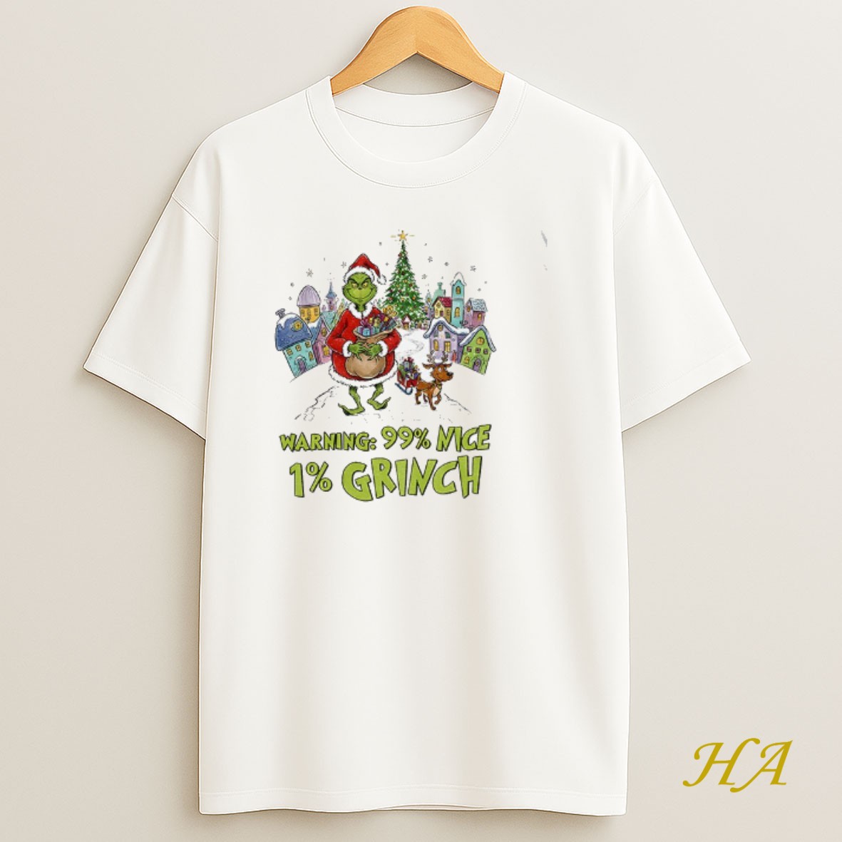Official Grinch Santa Hat Warning 99 Nice 1 Grinch Merry Christmas T Shirt