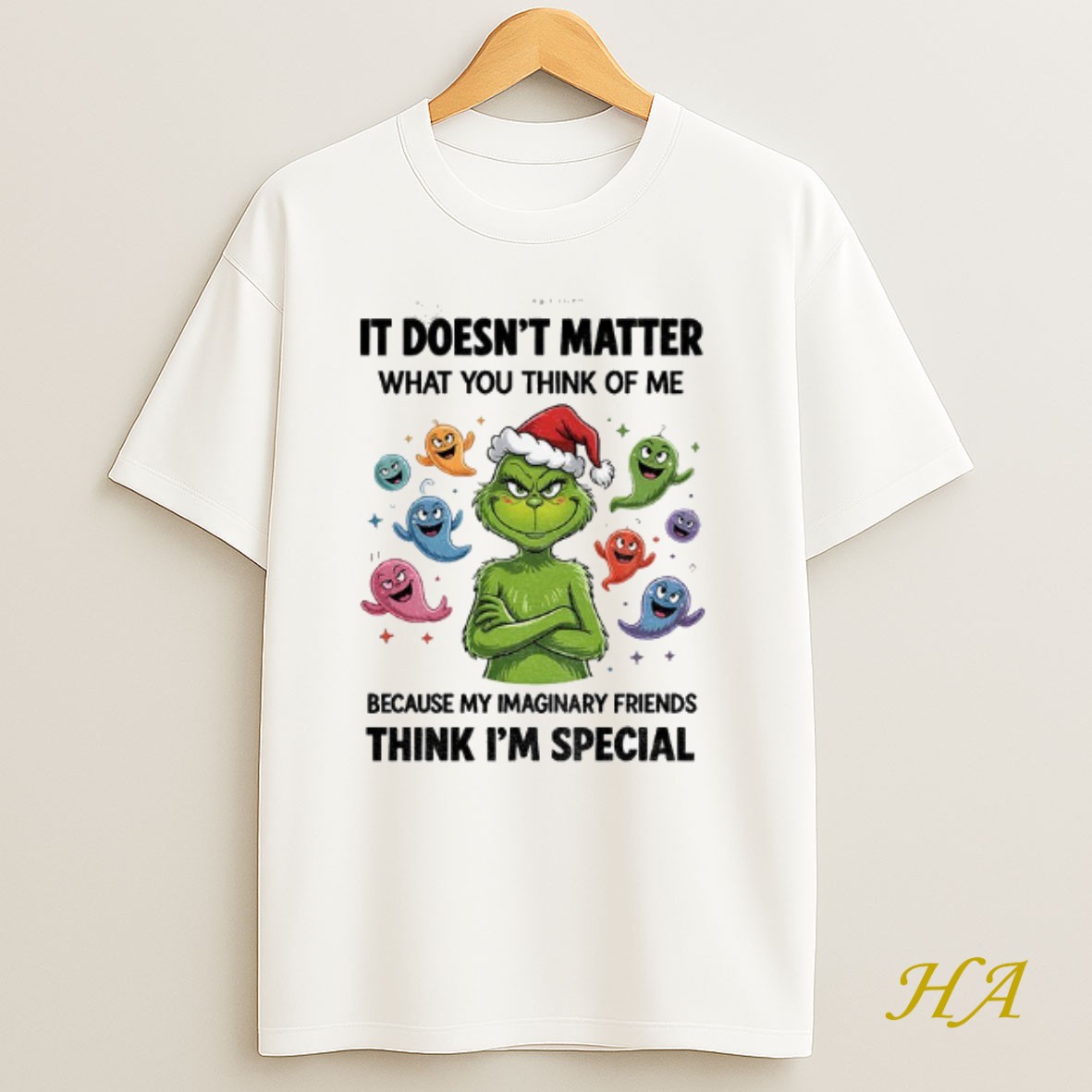 Official Grinch Ghost It Doesnt Matter What You Think Of Me Because My Imaginary Friends Think Im Special Christmas Shirt
