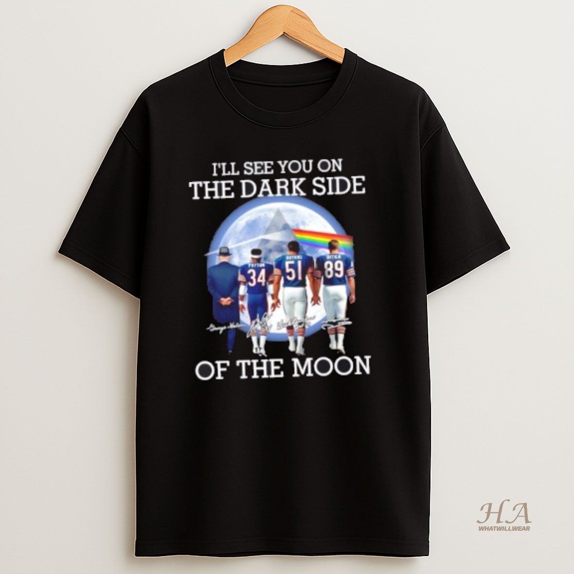 Official Halas Payton Butkus Ditka Chicago Bears Ill See You On The Dark Side Of The Moon T Shirt