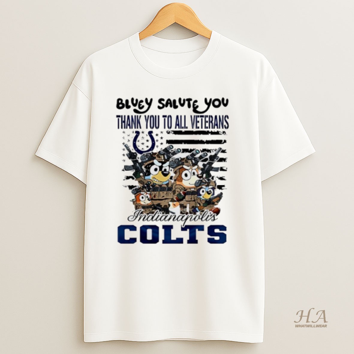 Official Indianapolis Colts Bluey Salute You Thank You To All Veterans Shirt