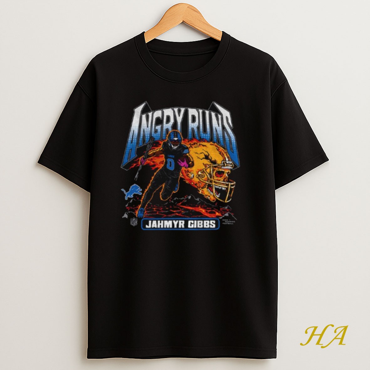Official Jahmyr Gibbs Detroit Lions Angry Runs Skeleton Fire Helmet Vintage Shirt