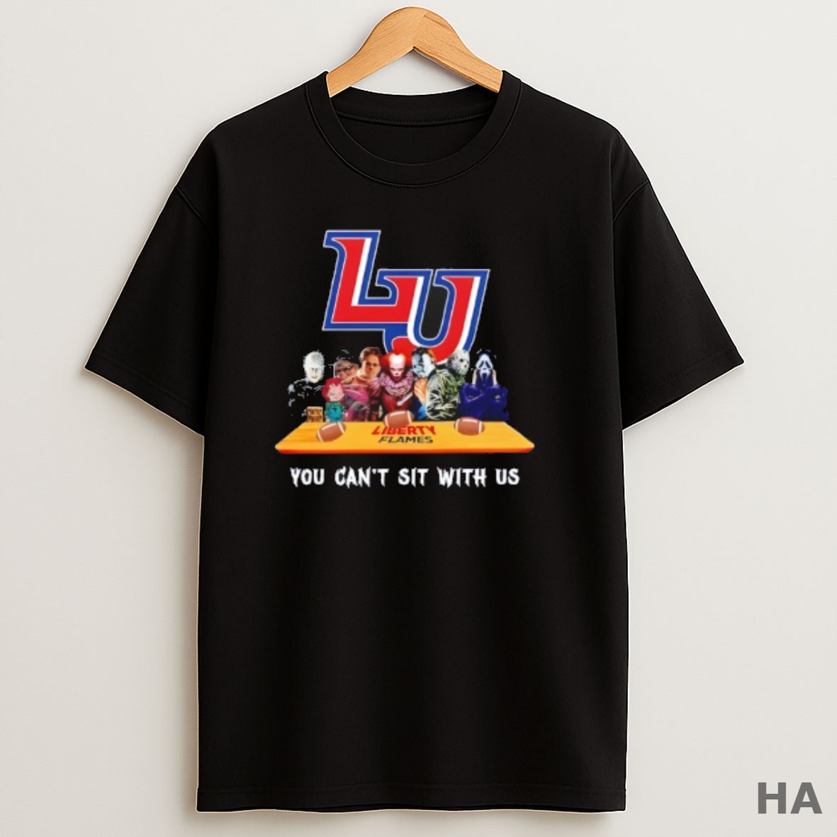 Official Liberty Flames Horror Movie Characters You Cant Sit With Us Halloween T Shirt