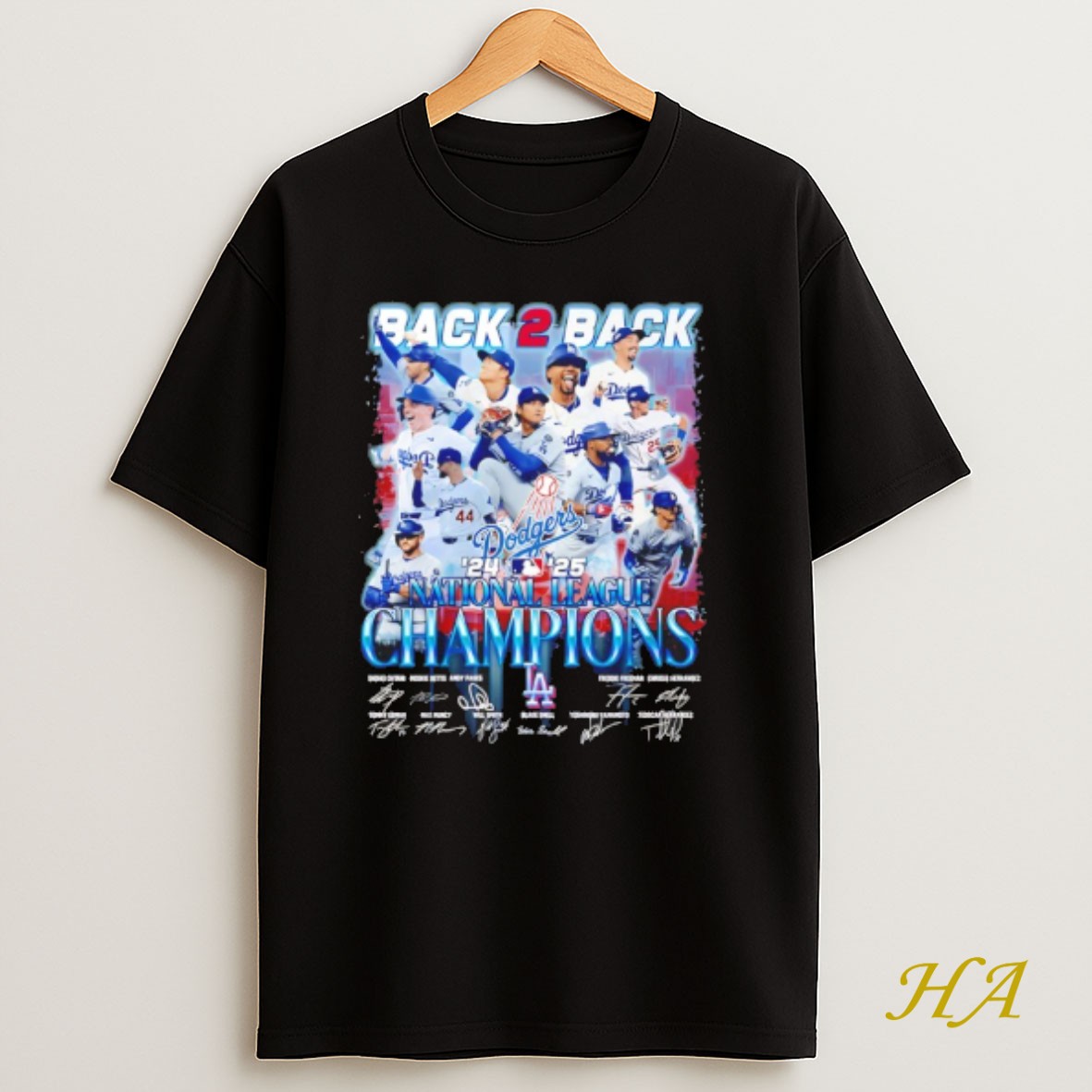 Official Los Angeles Dodgers 2025 National League Champions Back 2 Back Signature T Shirt