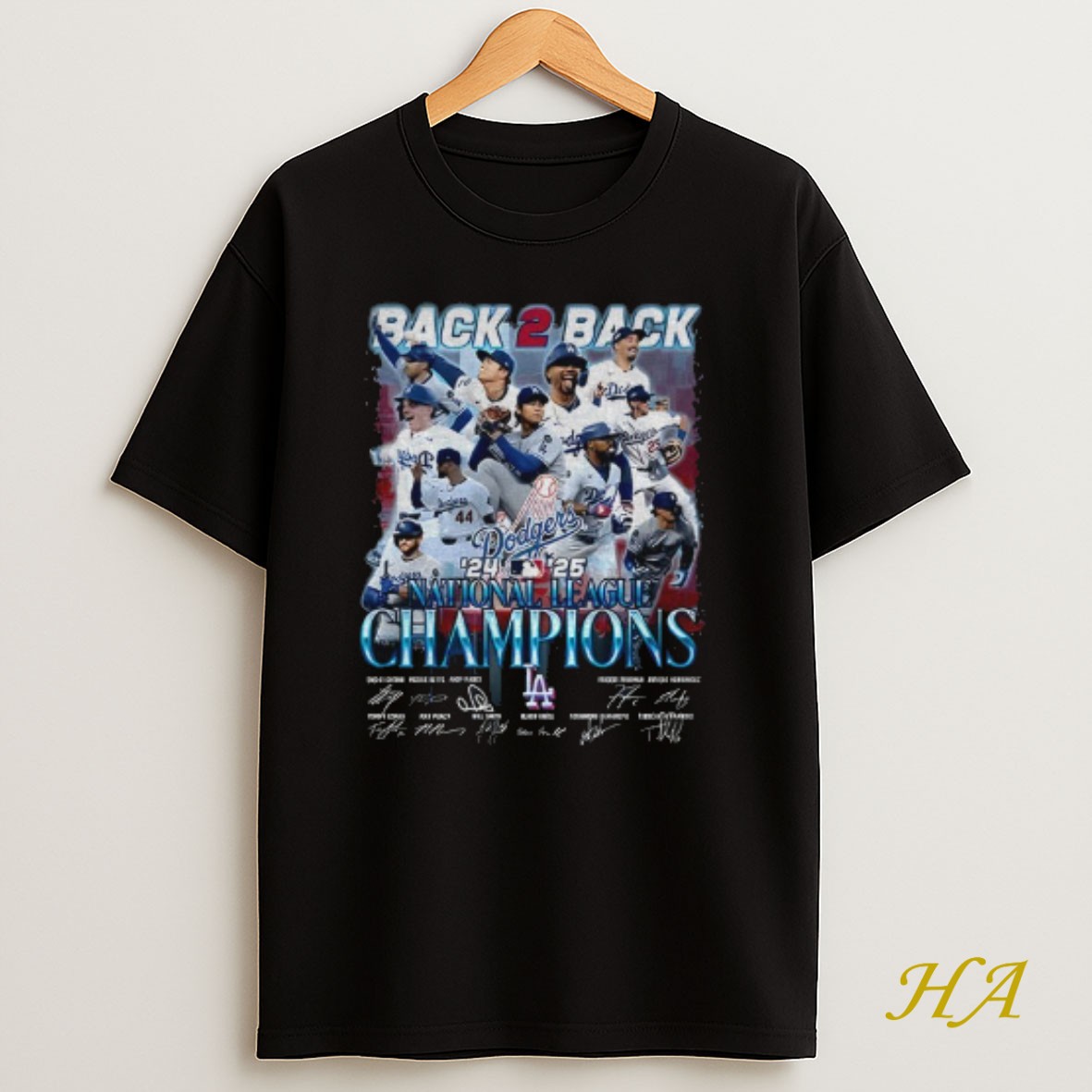 Official Los Angeles Dodgers Back 2 Back 24 25 National League Champions Signatures T Shirt