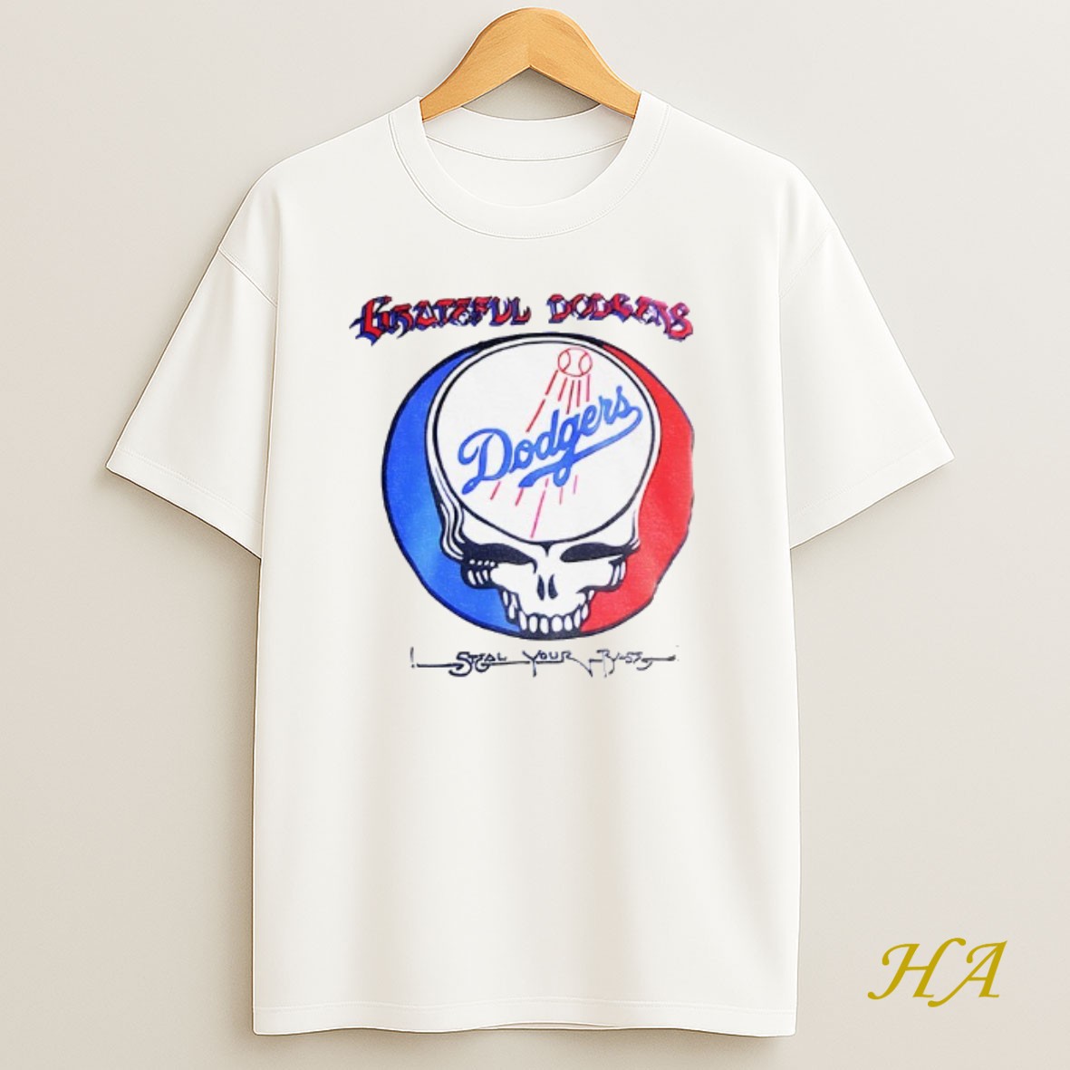 Official Los Angeles Dodgers Grateful Dead Skull Greateful Dodgers Steal Your Base Shirt