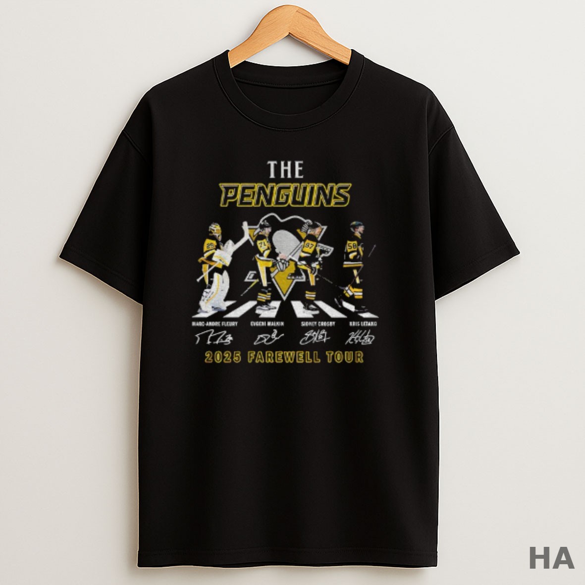 Official Marc Andre Fleury Evgeni Malkin Sidney Crosby And Kris Letang The Pittsburgh Penguins Abbey Road 2025 Farewell Tour T Shirt