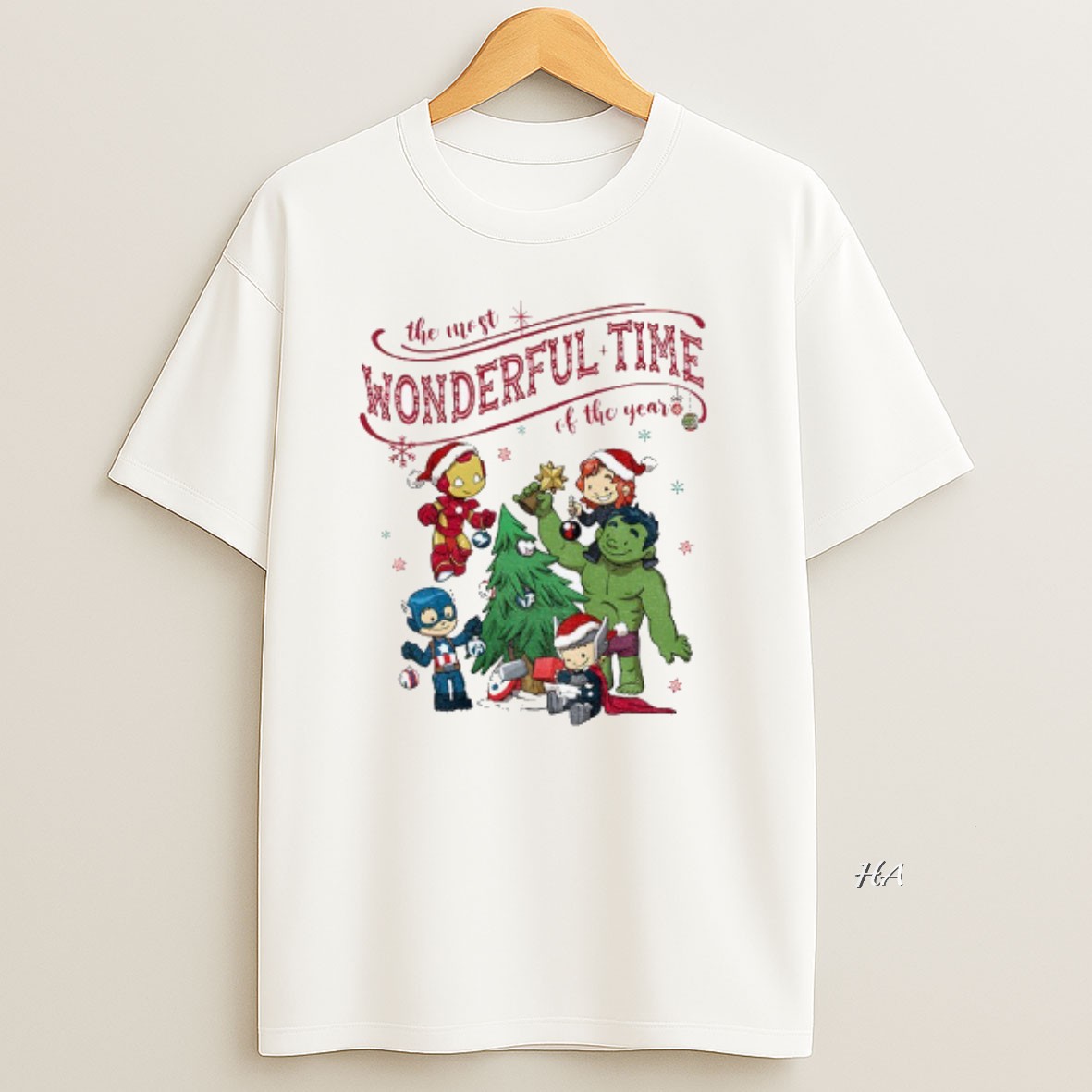 Official Marvel Avengers Group The Most Wonderful Time Of The Year Christmas T Shirt
