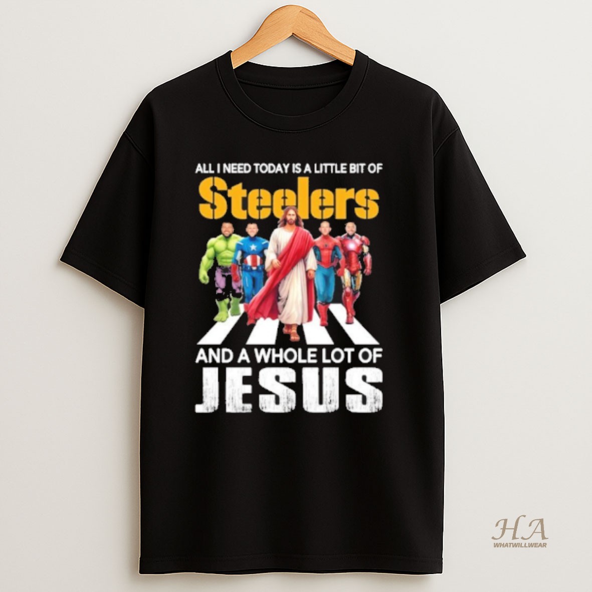 Official Marvel Studios All I Need Today Is A Little Bit Of Pittsburgh Steelers And A Whole Lot Of Jesus T Shirt