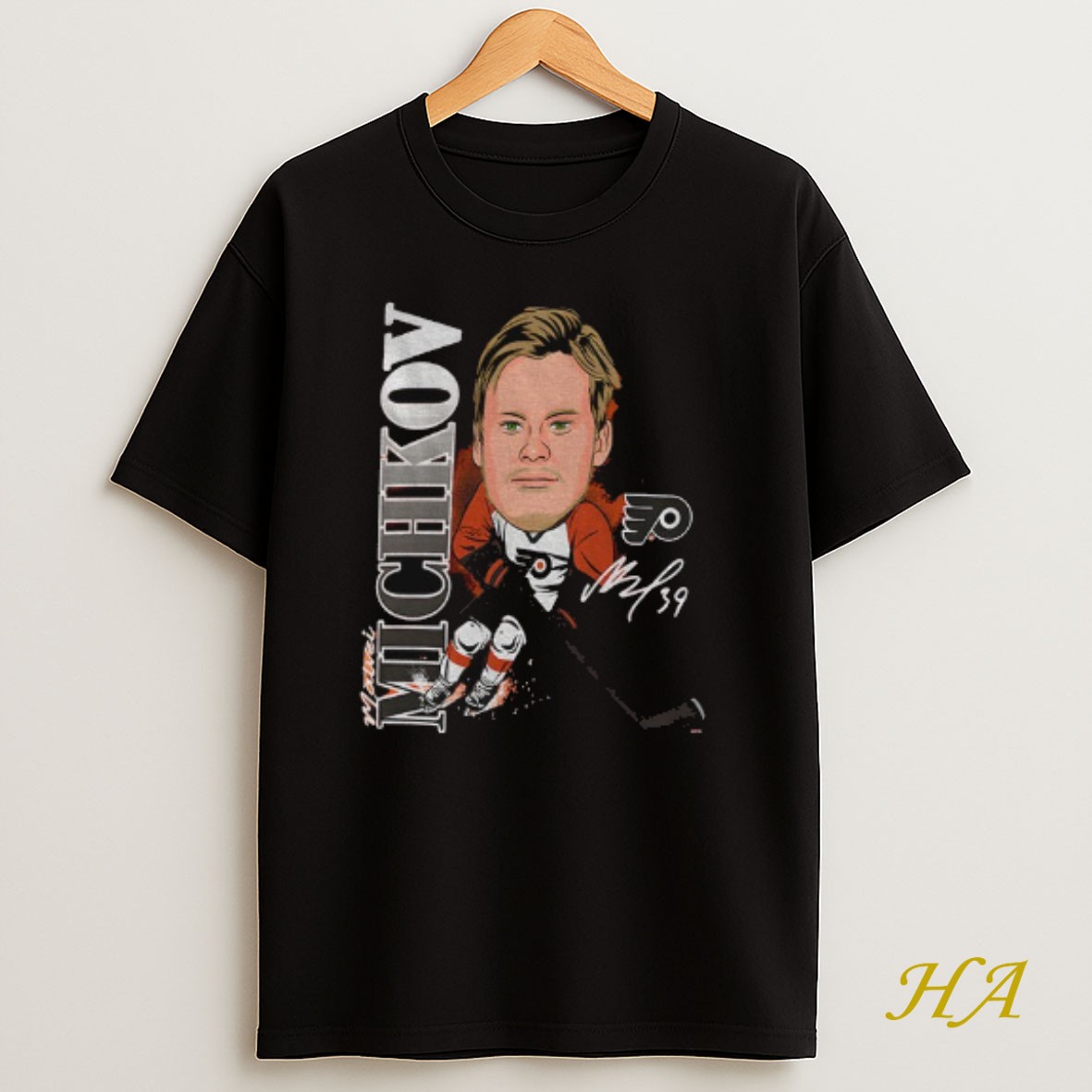 Official Matvei Michkov Philadelphia Flyers Nhl Hockey Caricature Player Signature T Shirt