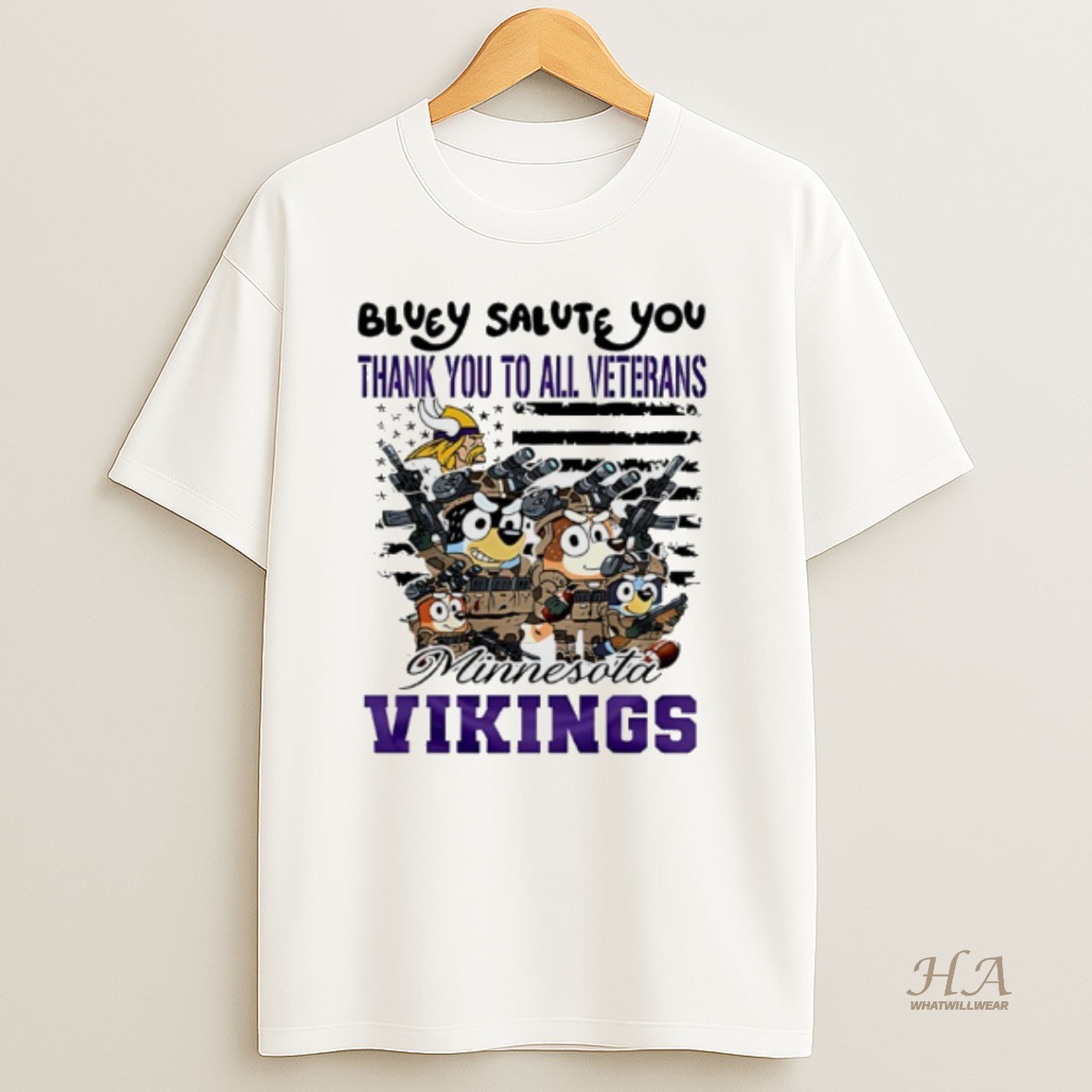 Official Minnesota Vikings Bluey Salute You Thank You To All Veterans Shirt