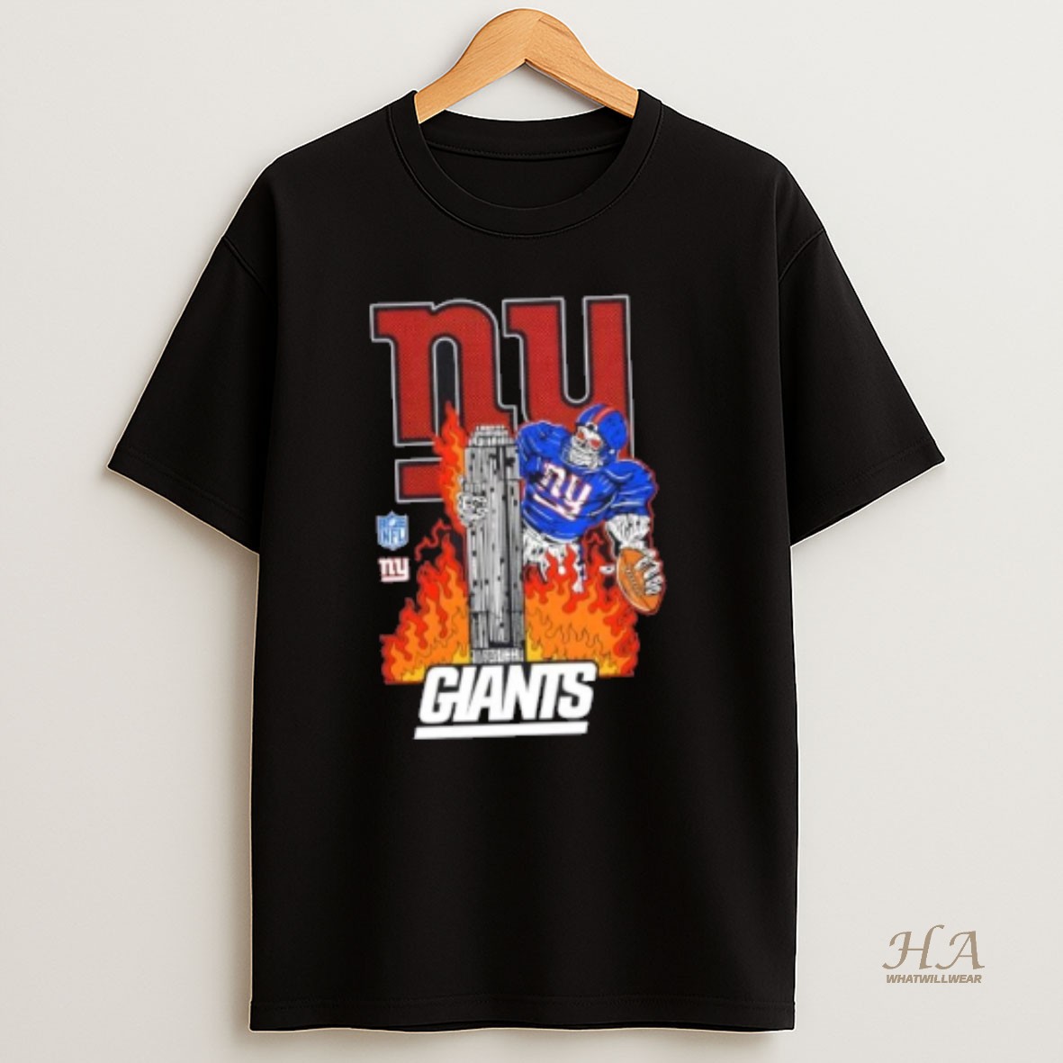 Official New York Giants Skyscraper Football Fire Graphic T Shirt