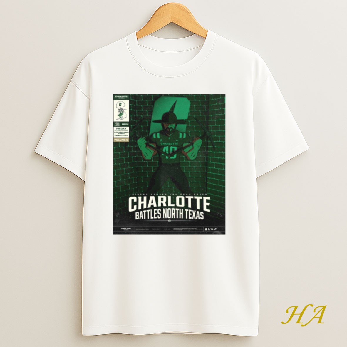 Official Niners Vs The Mean Green Charlotte Battles North Texas Jerry Richardson Stadium 2025 T Shirt