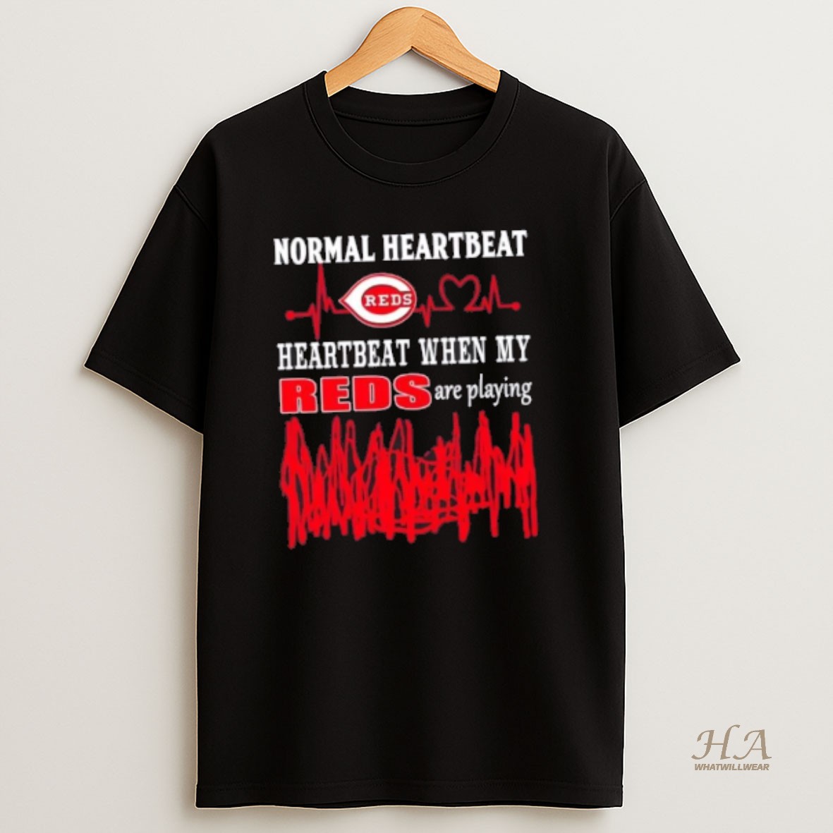 Official Normal Heartbeat Heartbeat When My Cincinnati Reds Baseball Are Playing T Shirt