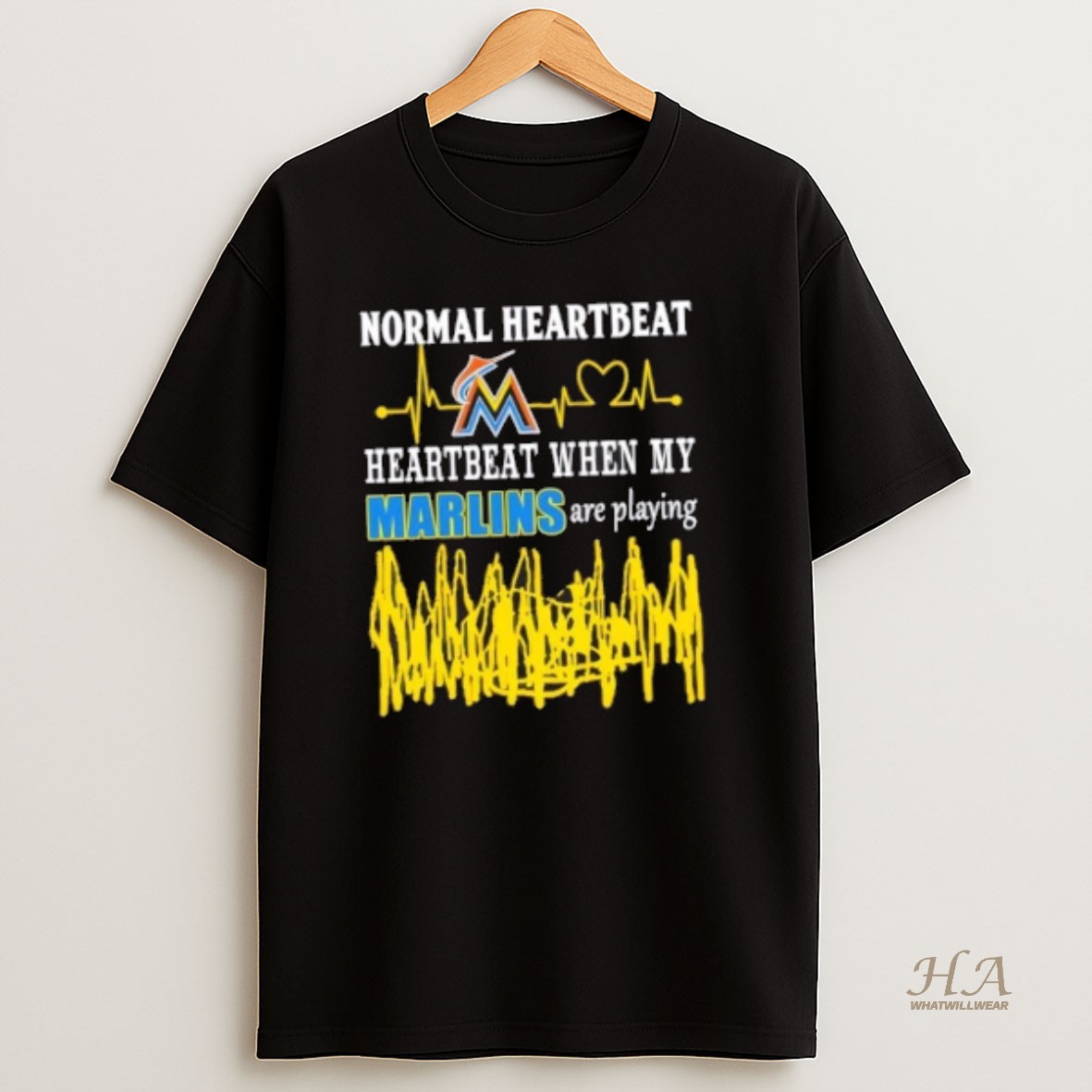 Official Normal Heartbeat Heartbeat When My Miami Marlins Baseball Are Playing T Shirt