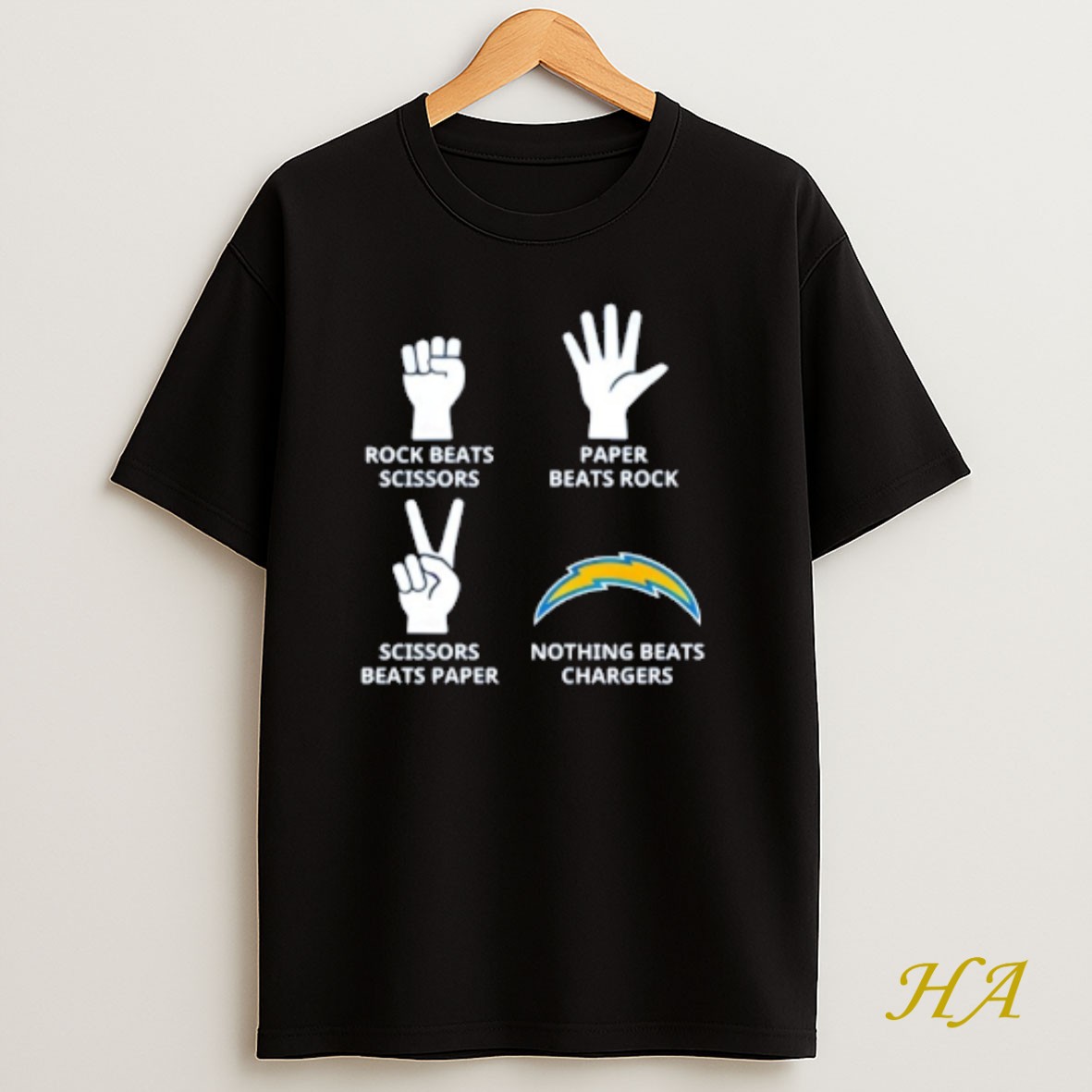 Official Nothing Beats Los Angeles Chargers Rock Beats Scissors Paper Beats Rock T Shirt