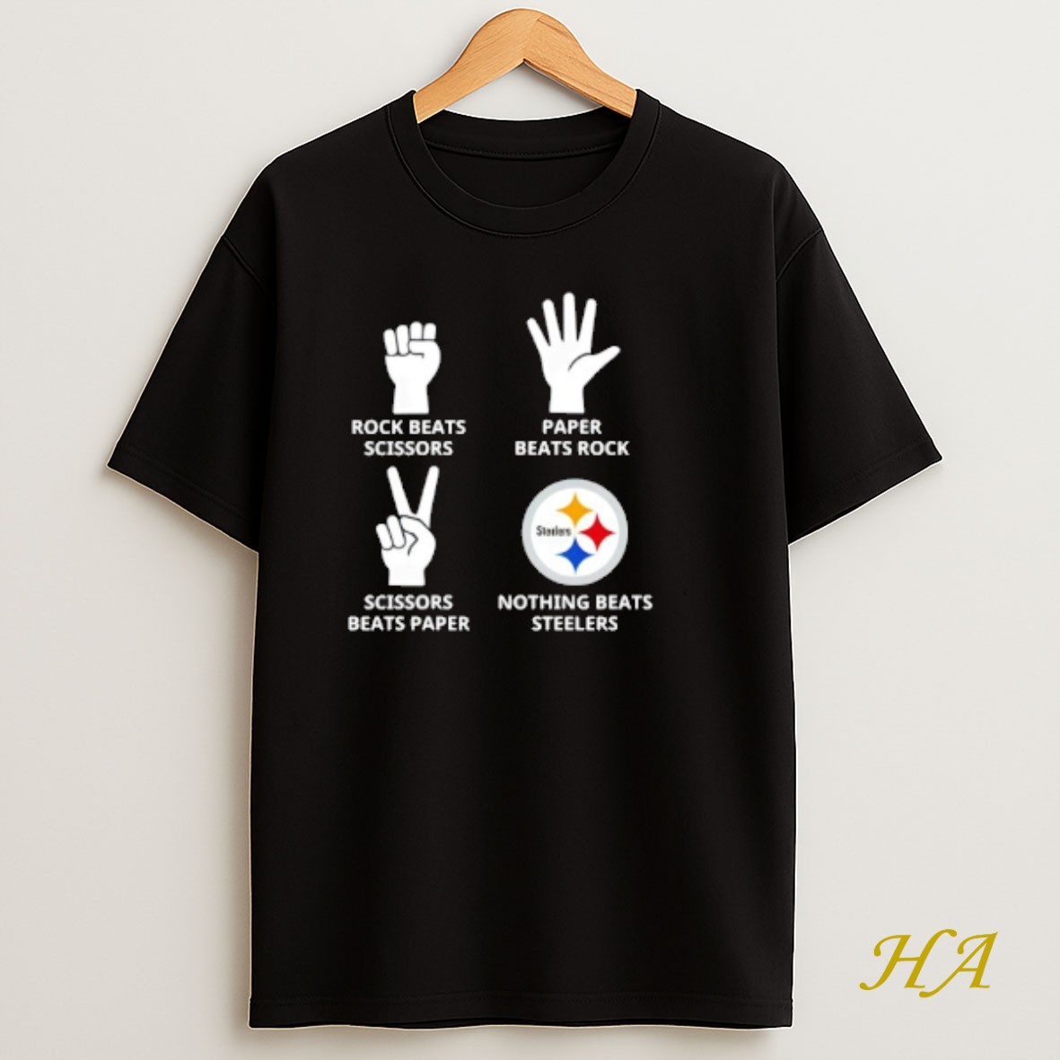 Official Nothing Beats Pittsburgh Steelers Rock Beats Scissors Paper Beats Rock T Shirt