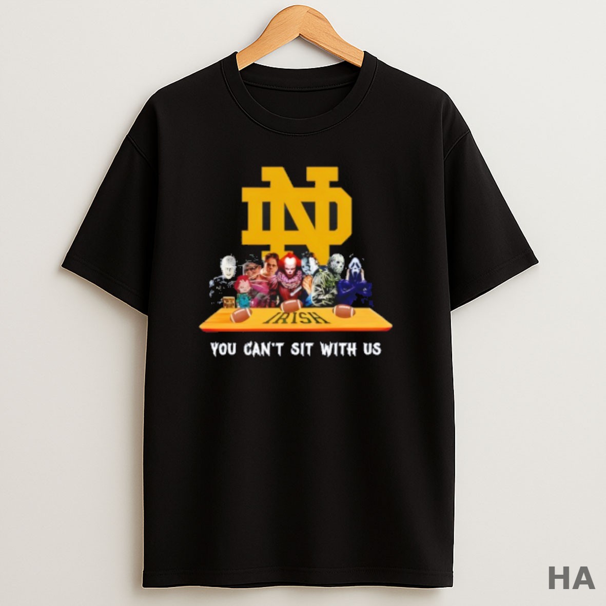 Official Notre Dame Fighting Irish Horror Movie Characters You Cant Sit With Us Halloween T Shirt